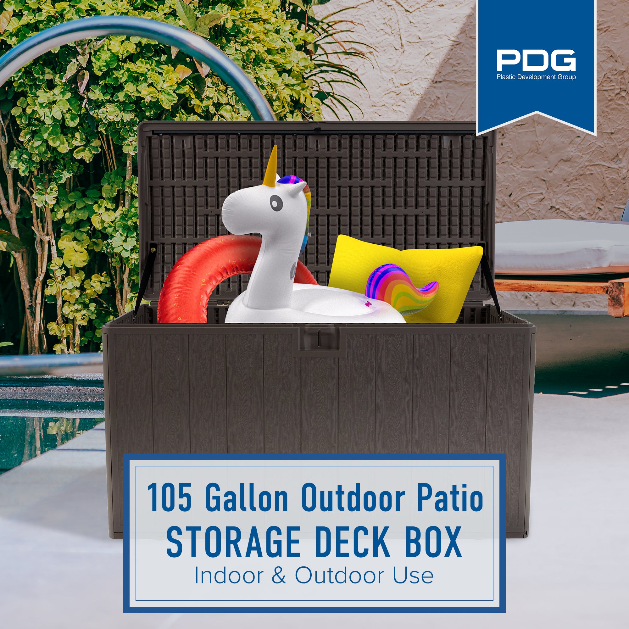 Plastic Development Group 105 Gallon Outdoor Patio Storage Deck Box, Driftwood - Smart-nests