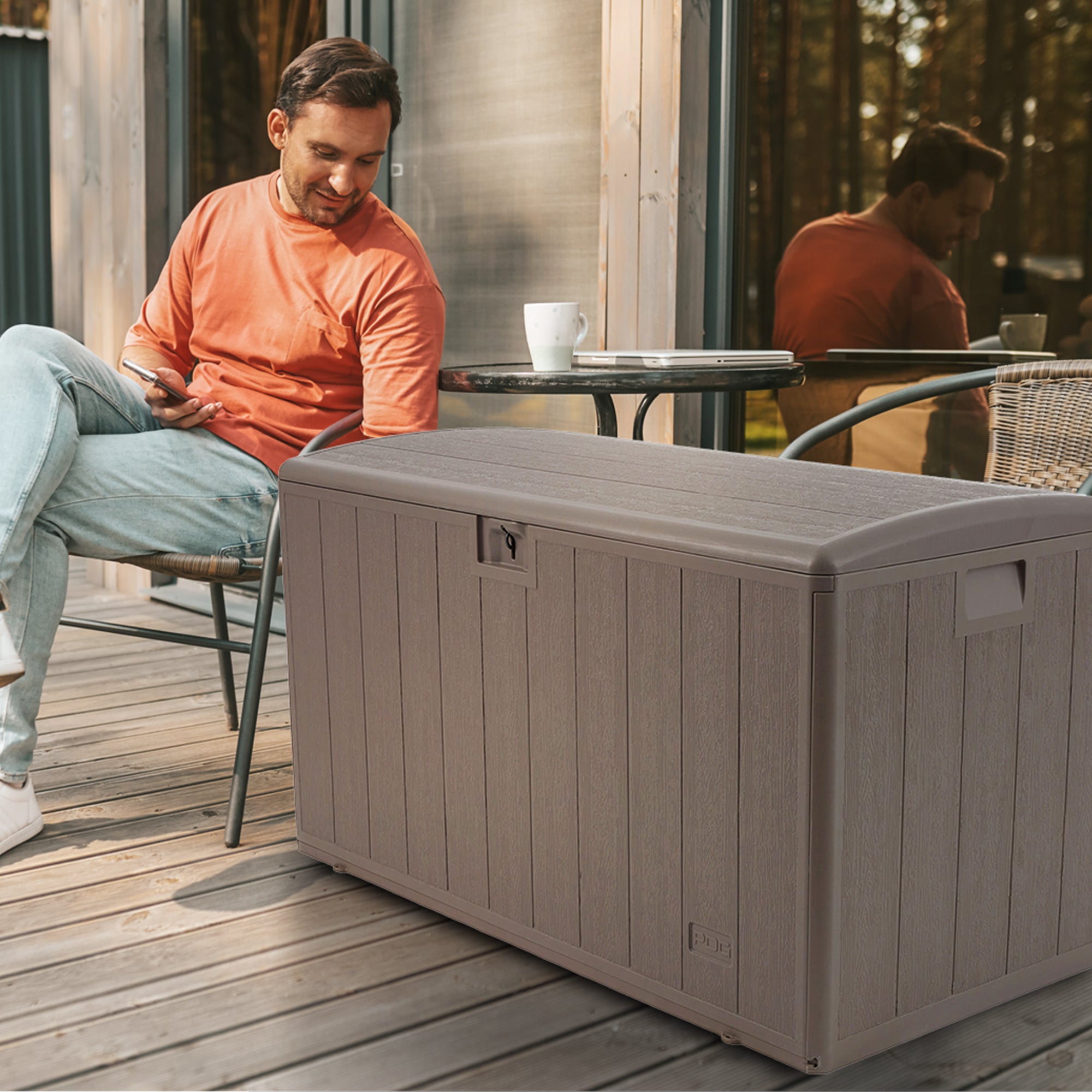 Plastic Development Group 105 Gallon Outdoor Patio Storage Deck Box, Driftwood - Smart-nests
