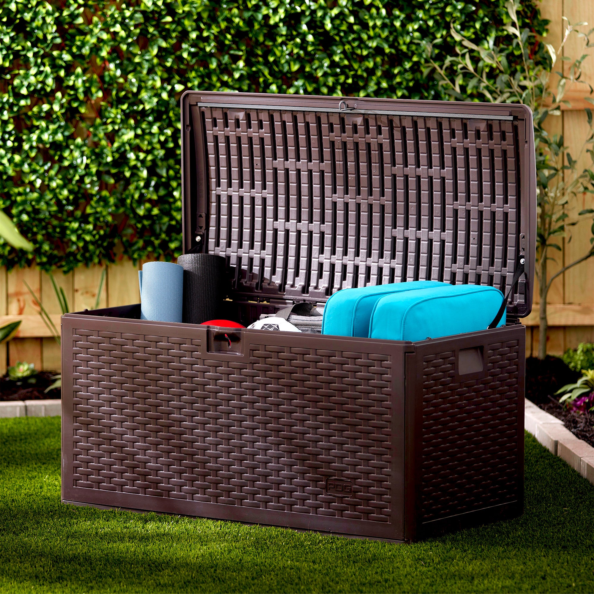 Plastic Development Group 73 Gallon Resin Outdoor Patio Storage Deck Box, Brown - Smart-nests