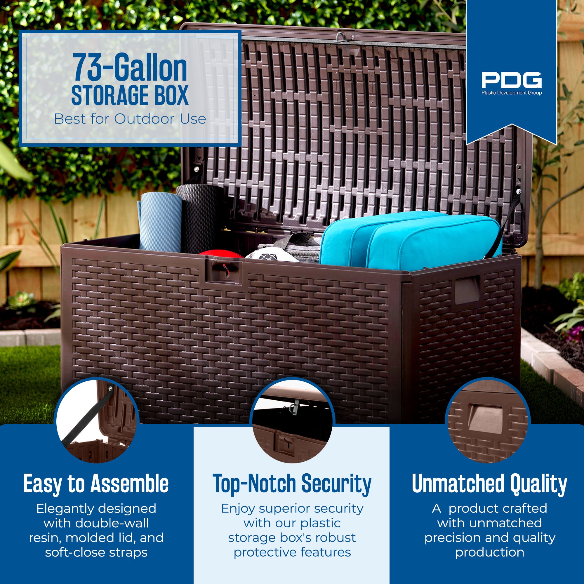 Plastic Development Group 73 Gallon Resin Outdoor Patio Storage Deck Box, Brown - Smart-nests