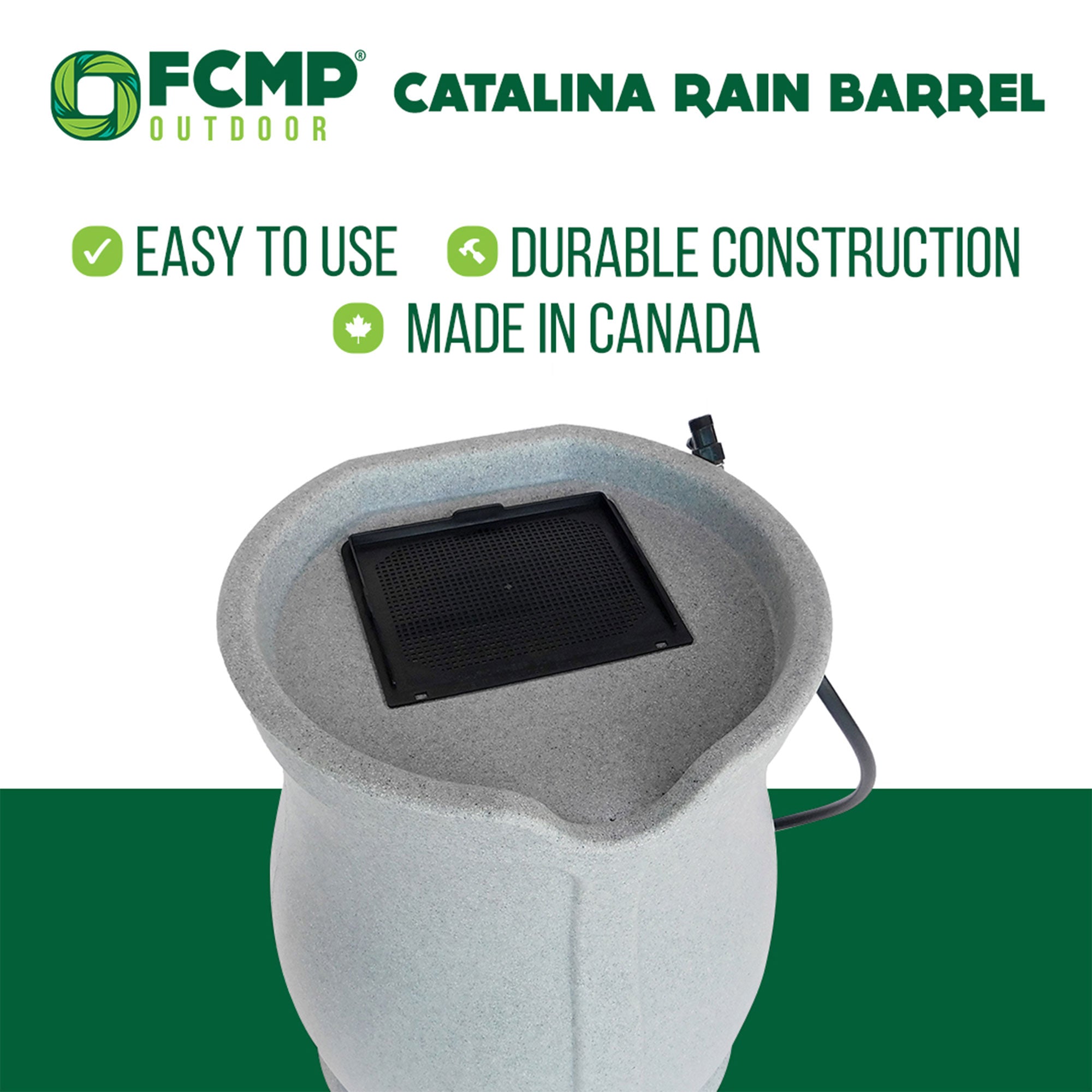 FCMP Outdoor Catalina 45 Gallon Water Outdoor Rain Catcher Barrel, Light Granite - Smart-nests