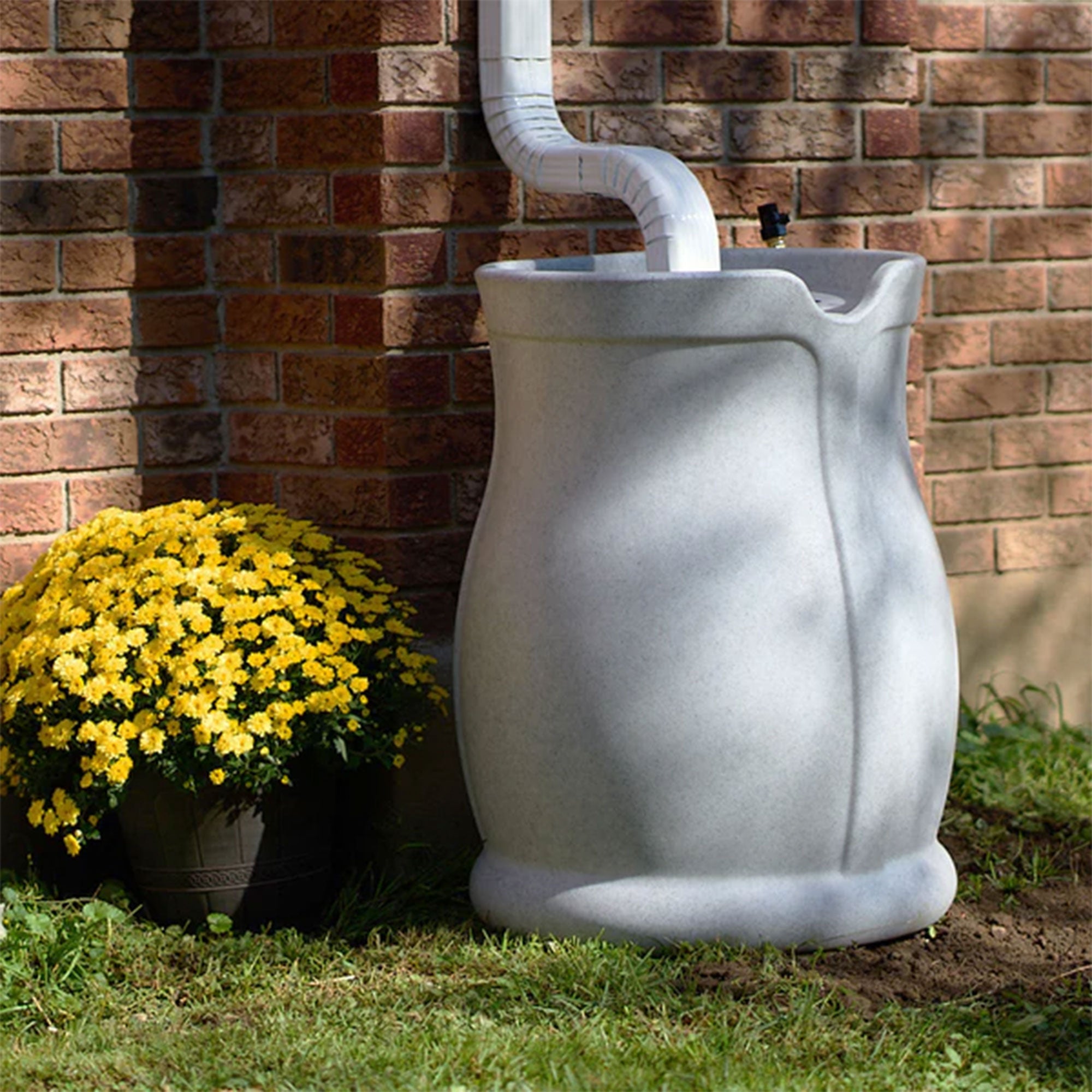 FCMP Outdoor Catalina 45 Gallon Water Outdoor Rain Catcher Barrel, Light Granite - Smart-nests