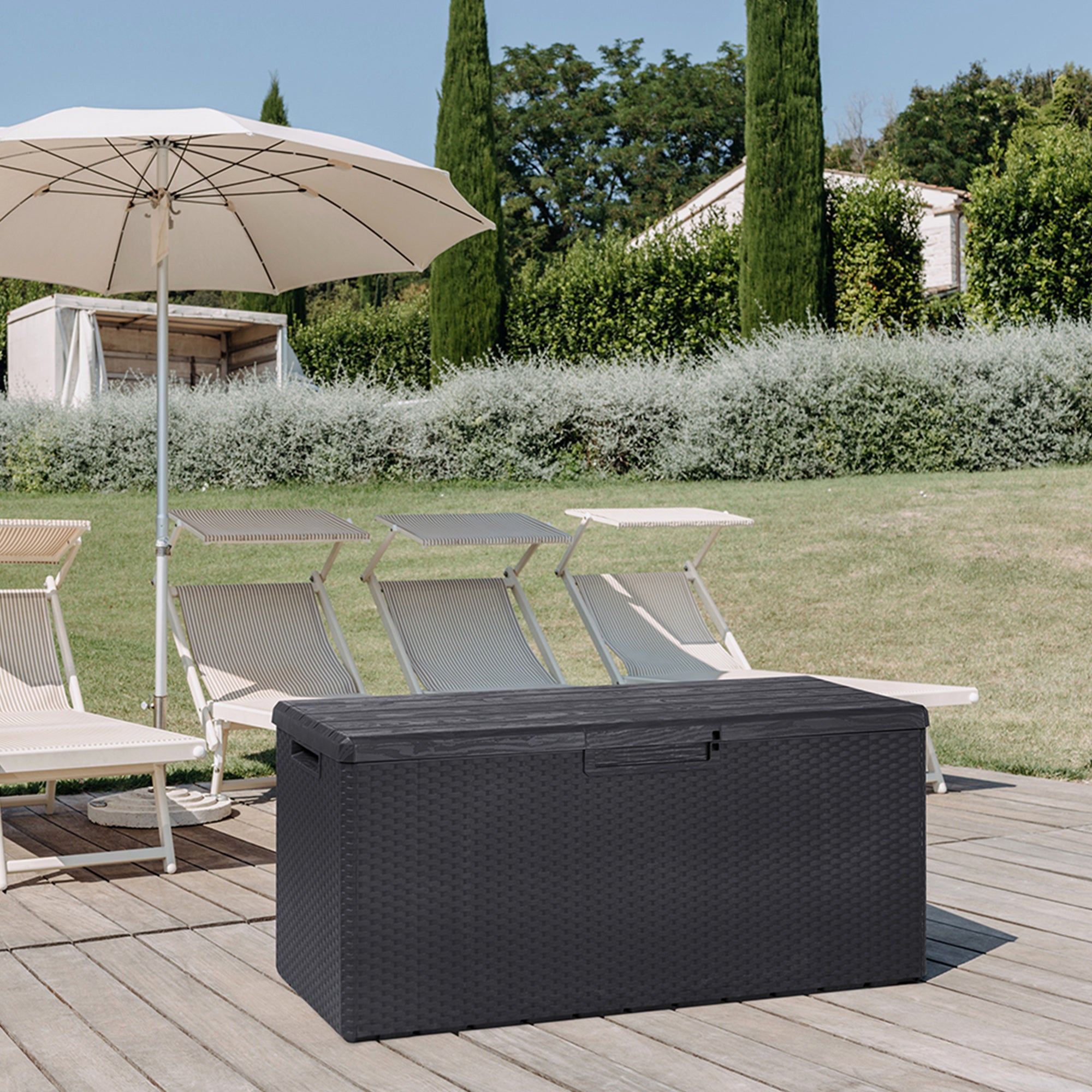 Toomax Portofino Large 90 Gallon Plastic Outdoor Storage Backyard Deck Box, Gray - Smart-nests
