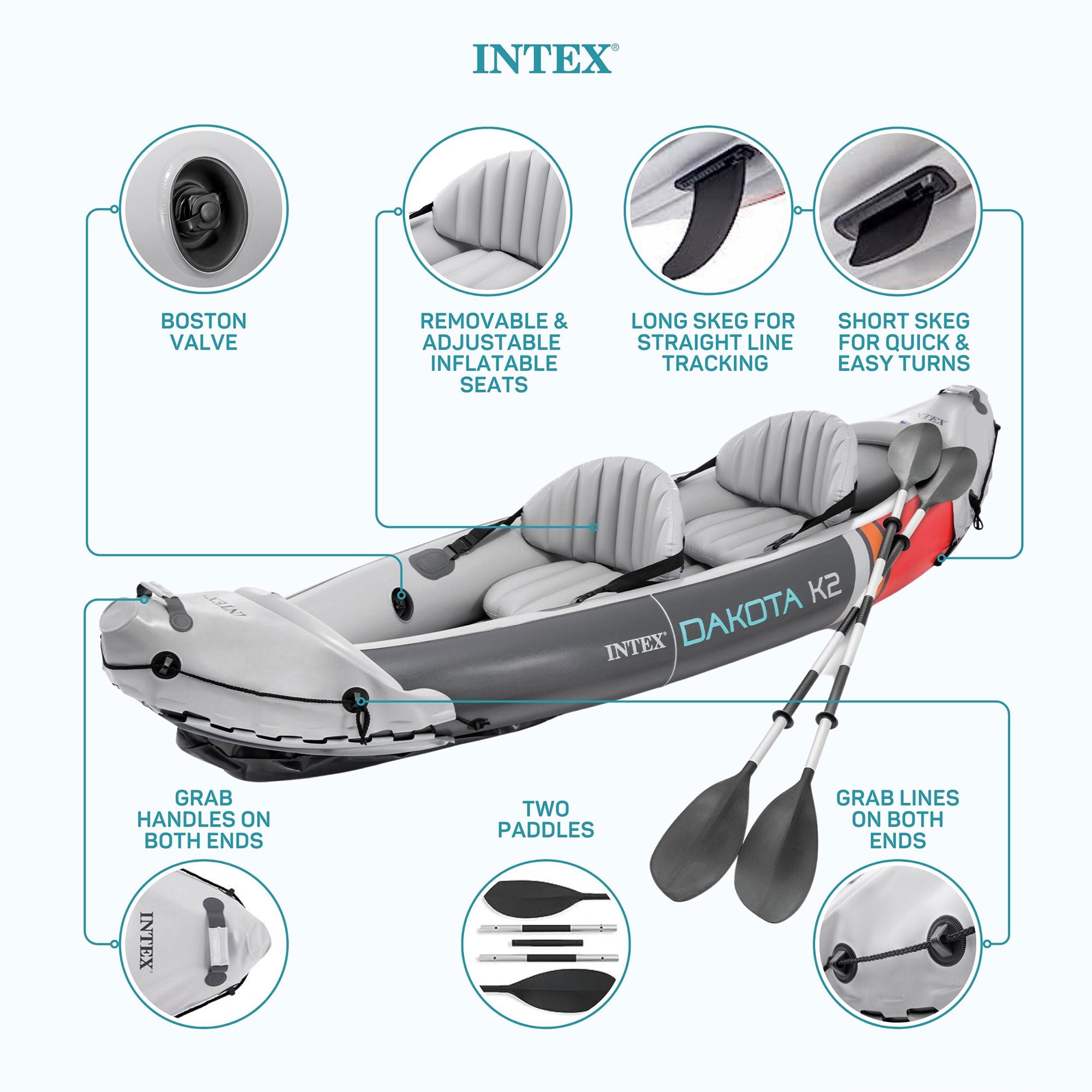 Intex Dakota K2 2 Person Vinyl Inflatable Kayak and Accessory Kit w/ Oars & Pump - Smart-nests