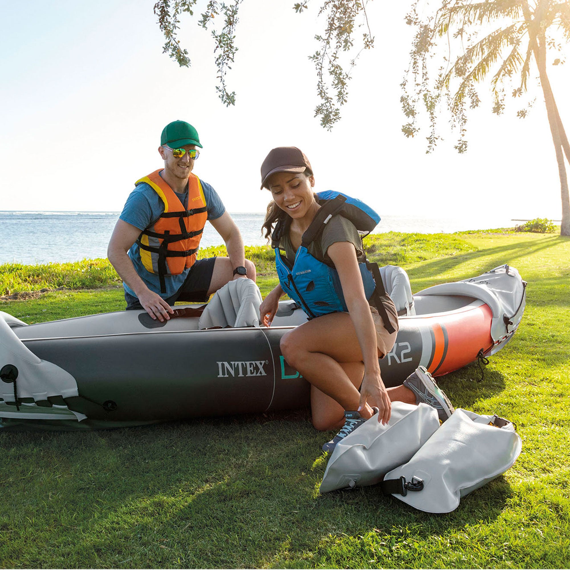 Intex Dakota K2 2 Person Vinyl Inflatable Kayak and Accessory Kit w/ Oars & Pump - Smart-nests