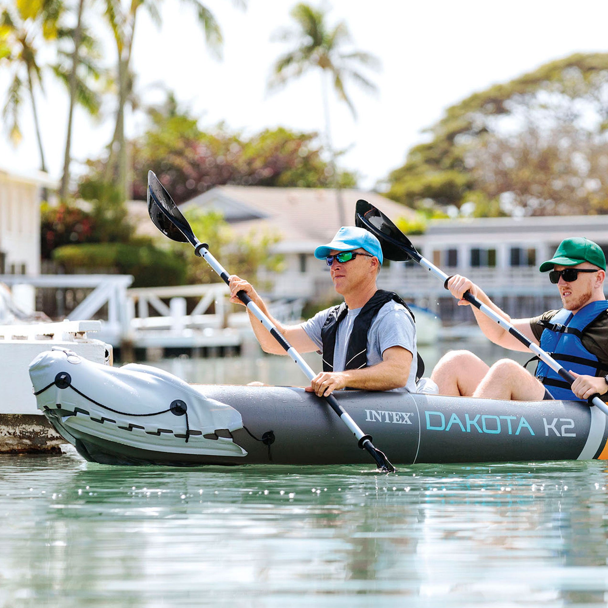 Intex Dakota K2 2 Person Vinyl Inflatable Kayak and Accessory Kit w/ Oars & Pump - Smart-nests