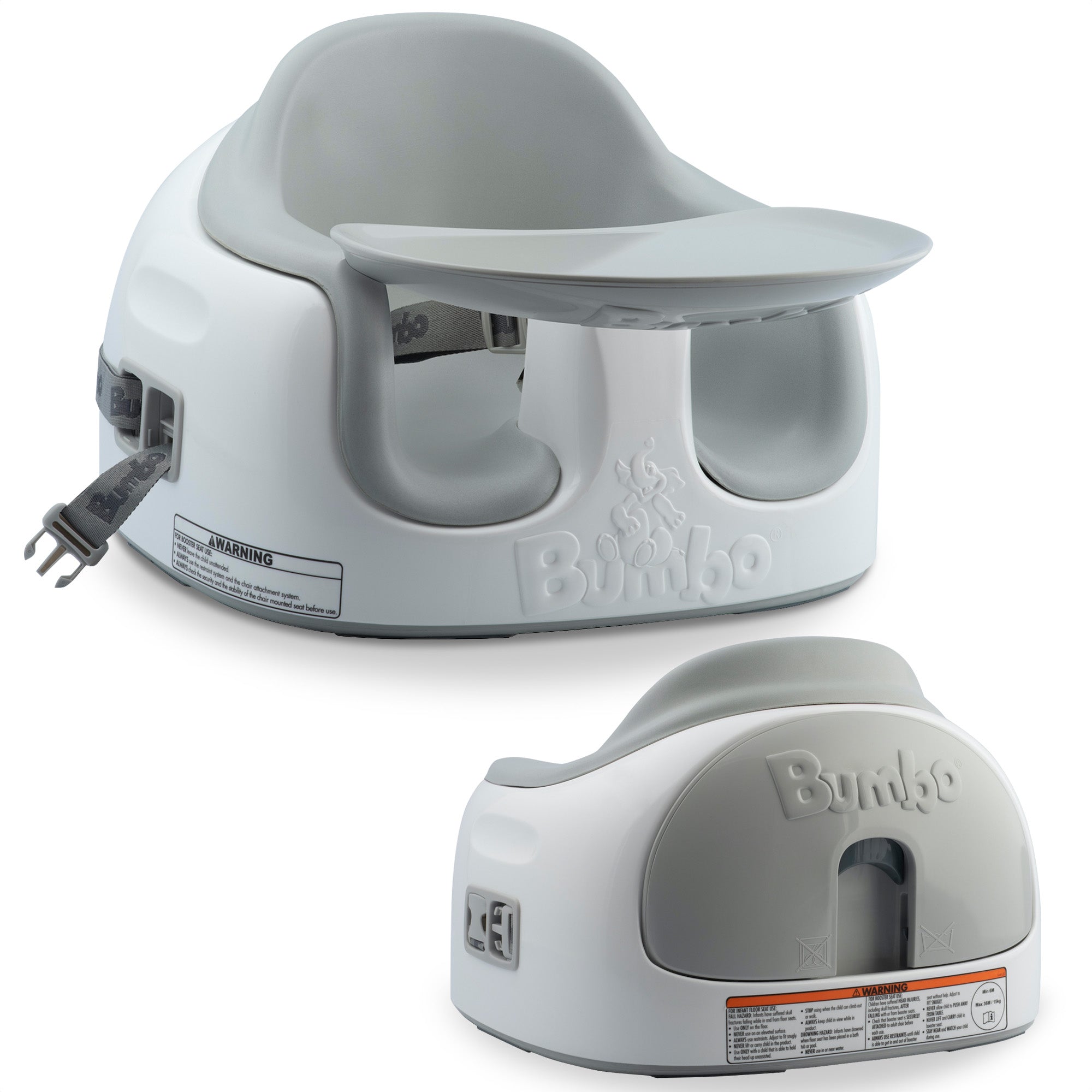 Bumbo Baby Toddler Adjustable 3-in-1 Booster Seat/High Chair & Tray, Cool Gray