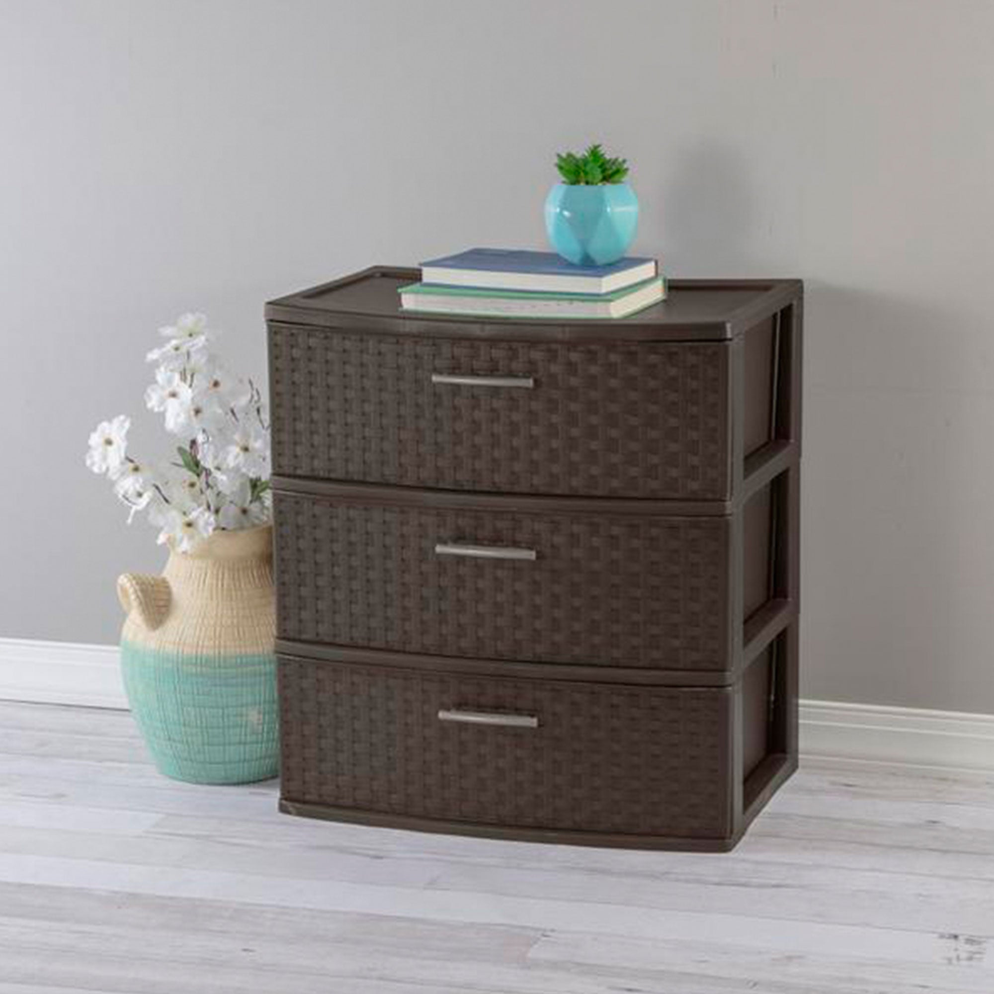 Sterilite 3 Drawer Wide Weave Storage Tower, Plastic Organizer Drawers, Brown - Smart-nests