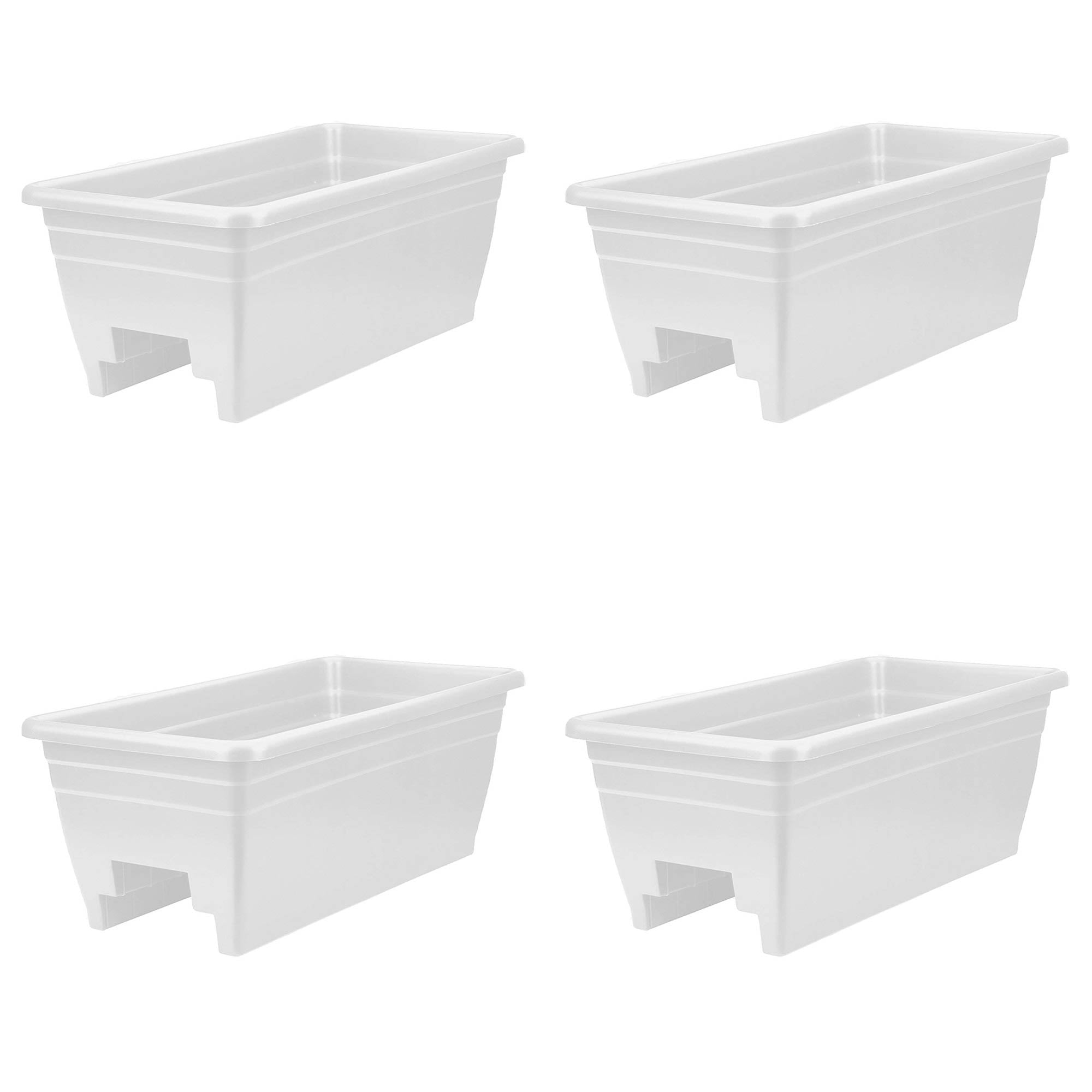 HC Companies 24 Inch Deck Rail Box Planter with Drainage Holes, White (4 Pack) - Smart-nests