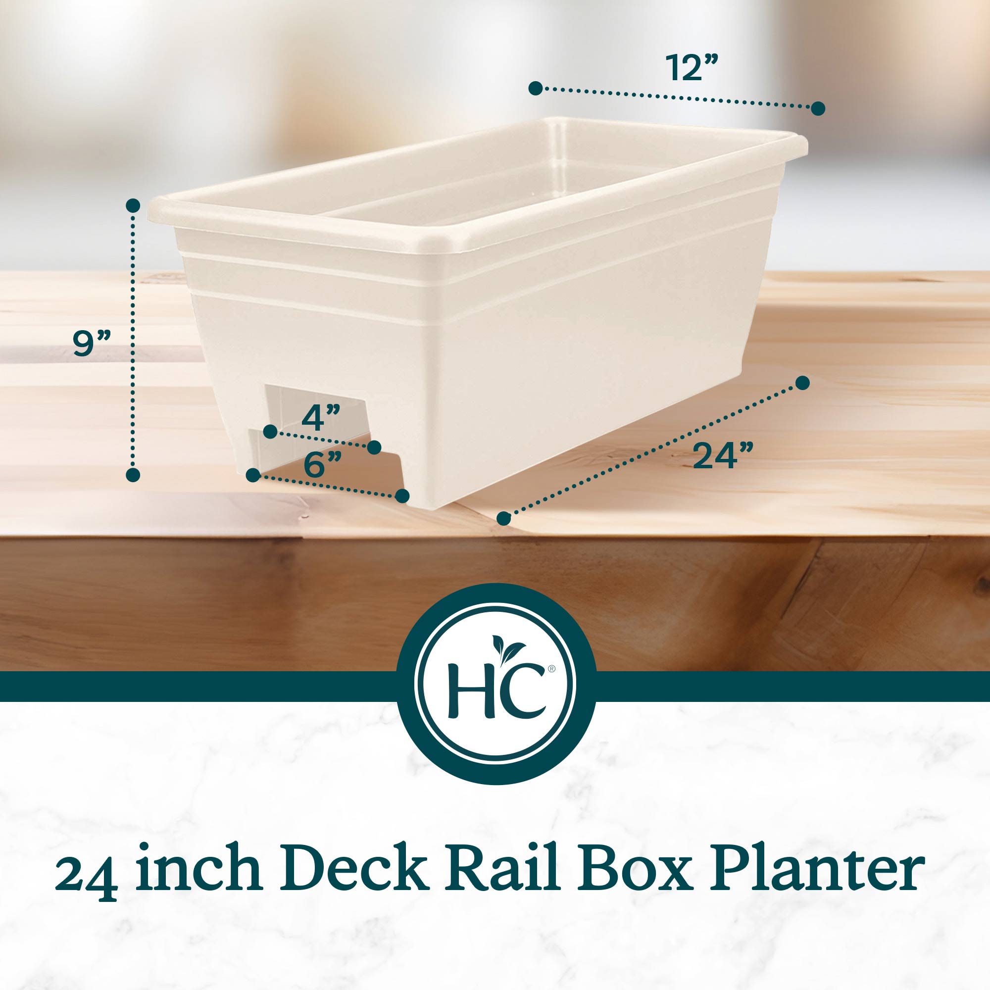 HC Companies 24 Inch Deck Rail Box Planter with Drainage Holes, White (4 Pack) - Smart-nests