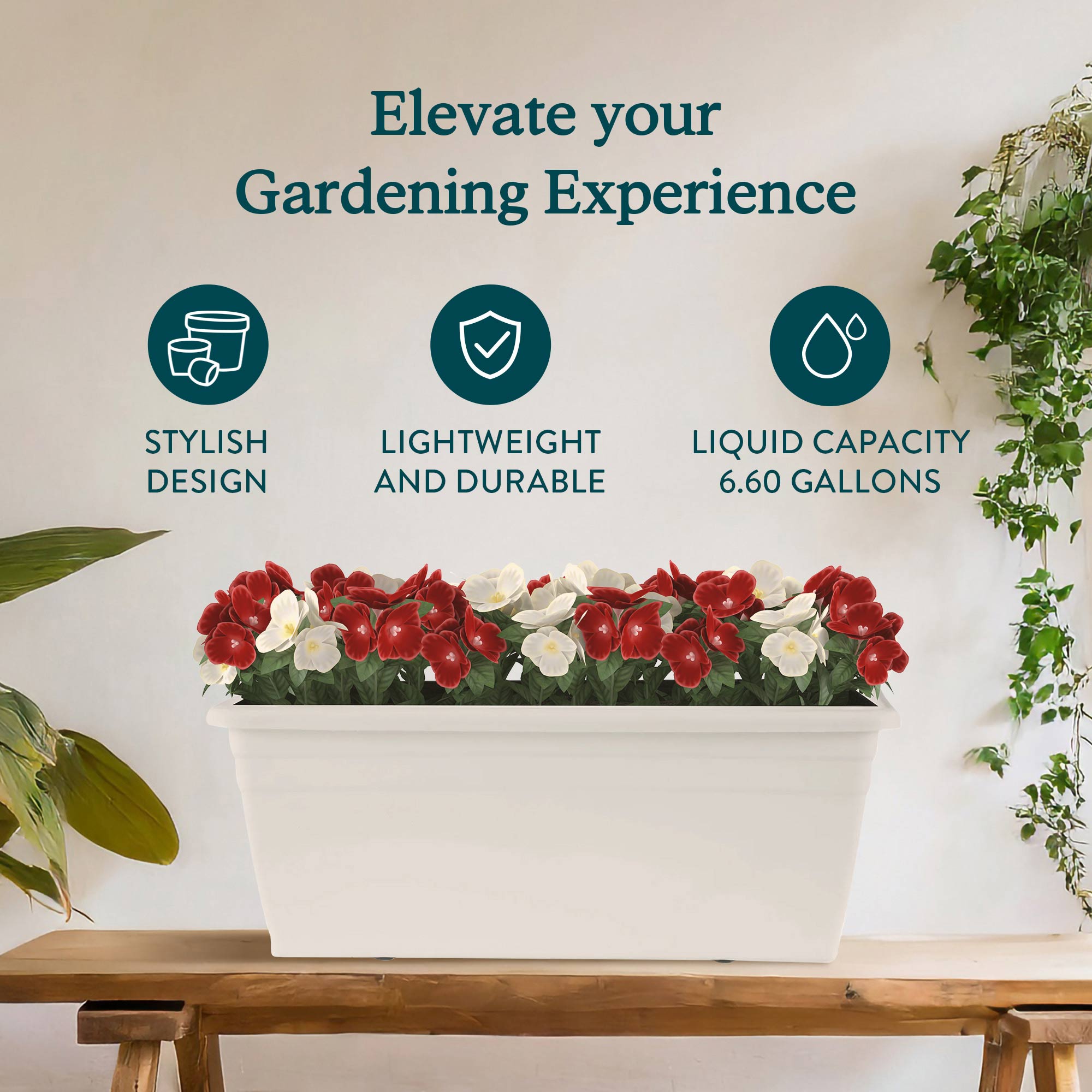HC Companies 24 Inch Deck Rail Box Planter with Drainage Holes, White (4 Pack) - Smart-nests