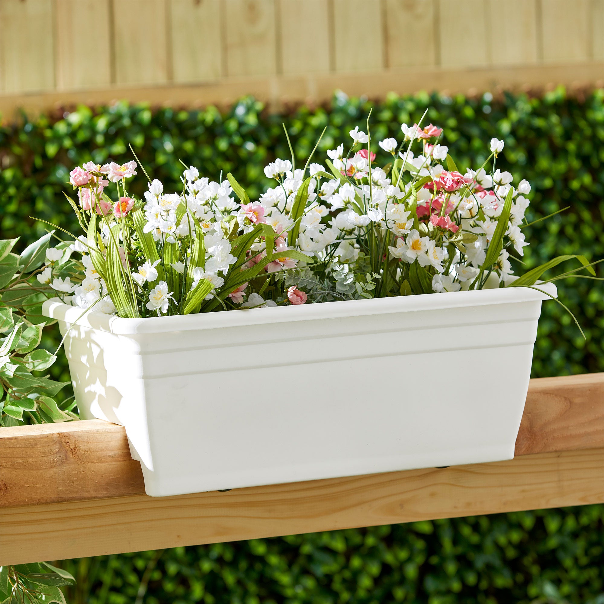 HC Companies 24 Inch Deck Rail Box Planter with Drainage Holes, White (4 Pack) - Smart-nests