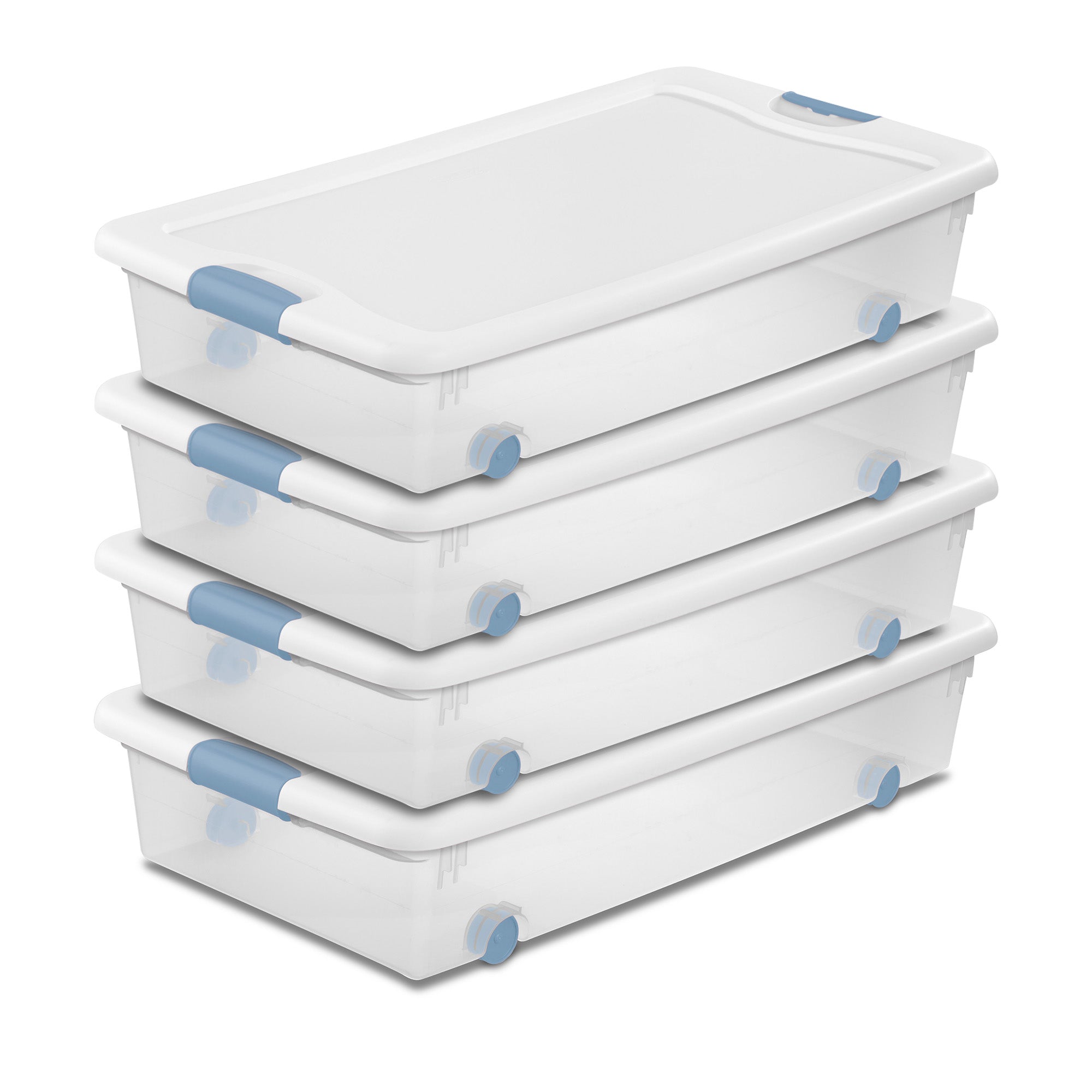 Sterilite 56 Quart Latching Stackable Wheeled Storage Container w/ Lid, (4 Pack) - Smart-nests