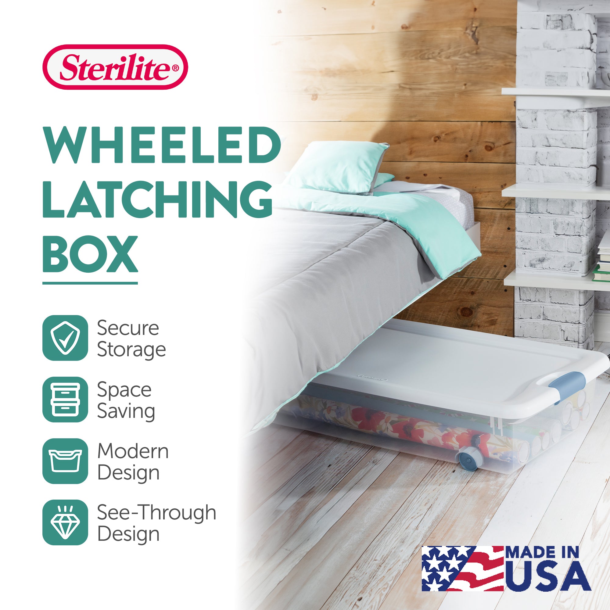 Sterilite 56 Quart Latching Stackable Wheeled Storage Container w/ Lid, (4 Pack) - Smart-nests