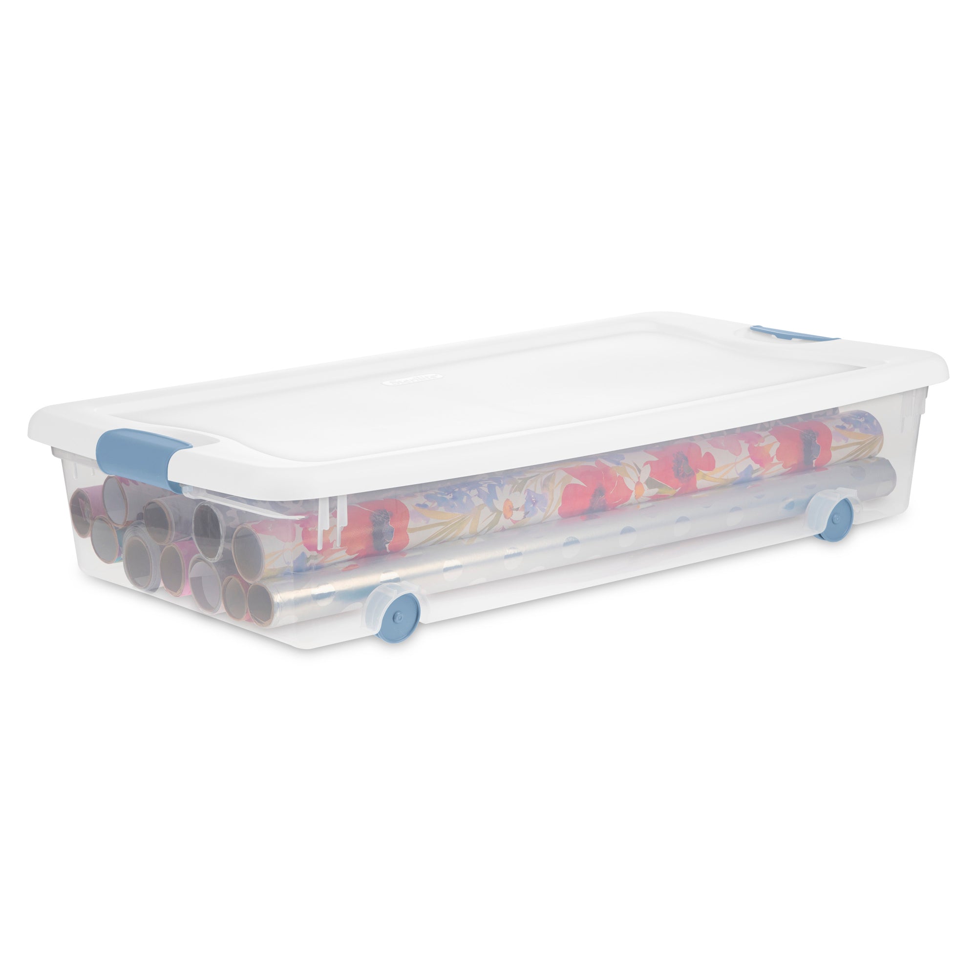 Sterilite 56 Quart Latching Stackable Wheeled Storage Container w/ Lid, (4 Pack) - Smart-nests
