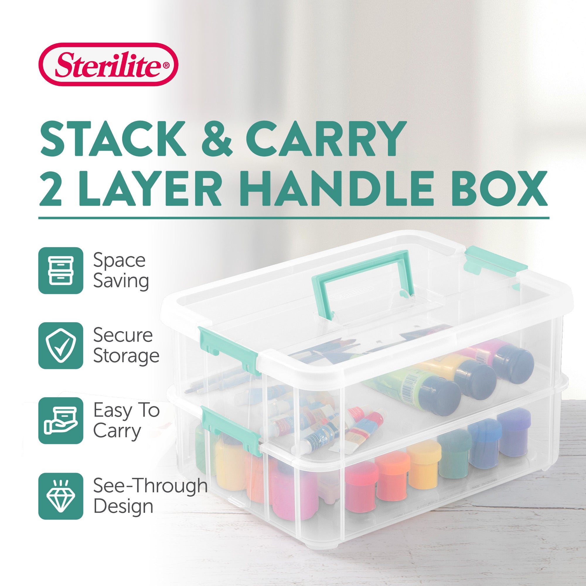 Sterilite Stack and Carry 2 Layer Handle Box Stackable Storage Container, 4 Pack - Smart-nests