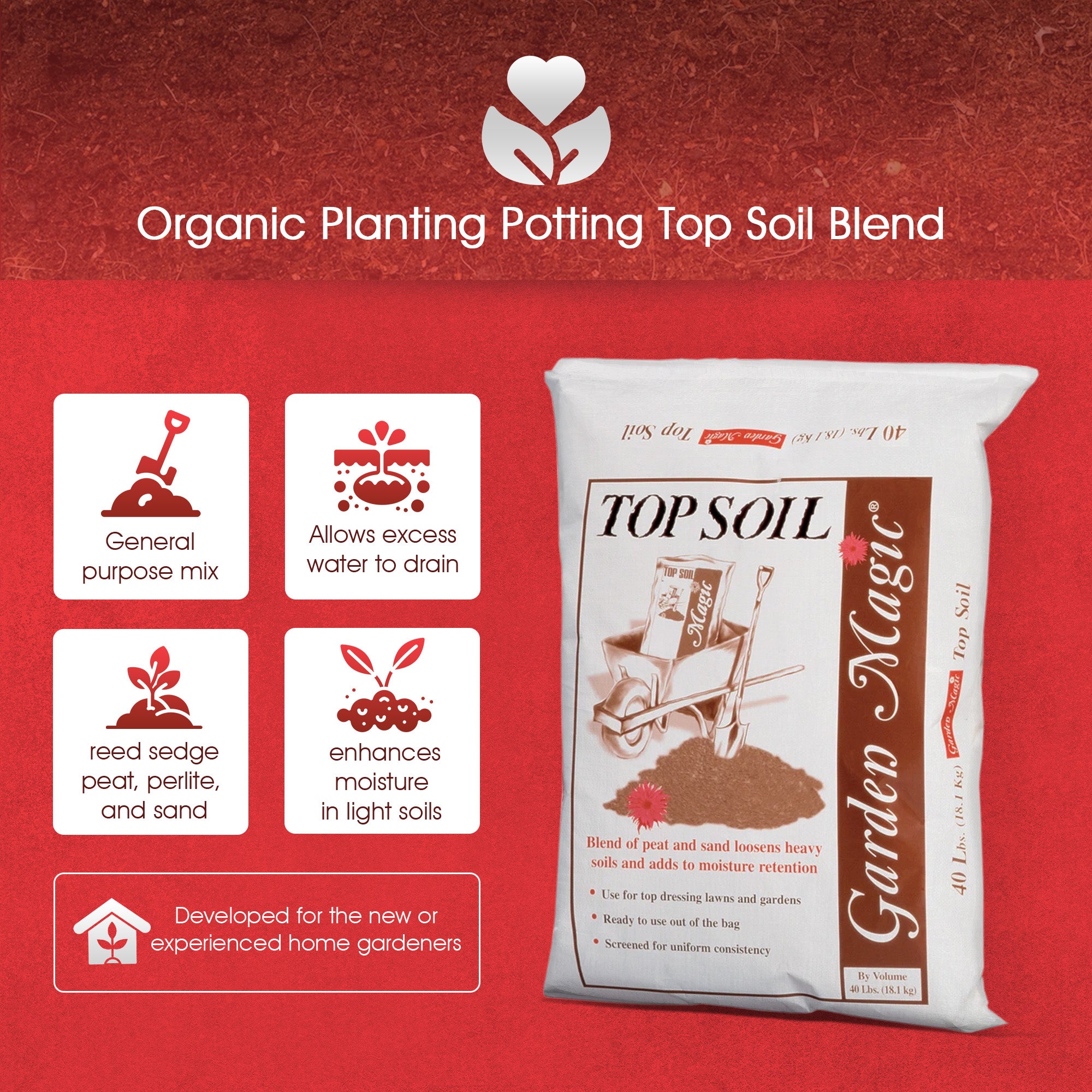 Michigan Peat Garden Magic Organic Planting Potting Top Soil Blend, 40 Pound Bag - Smart-nests