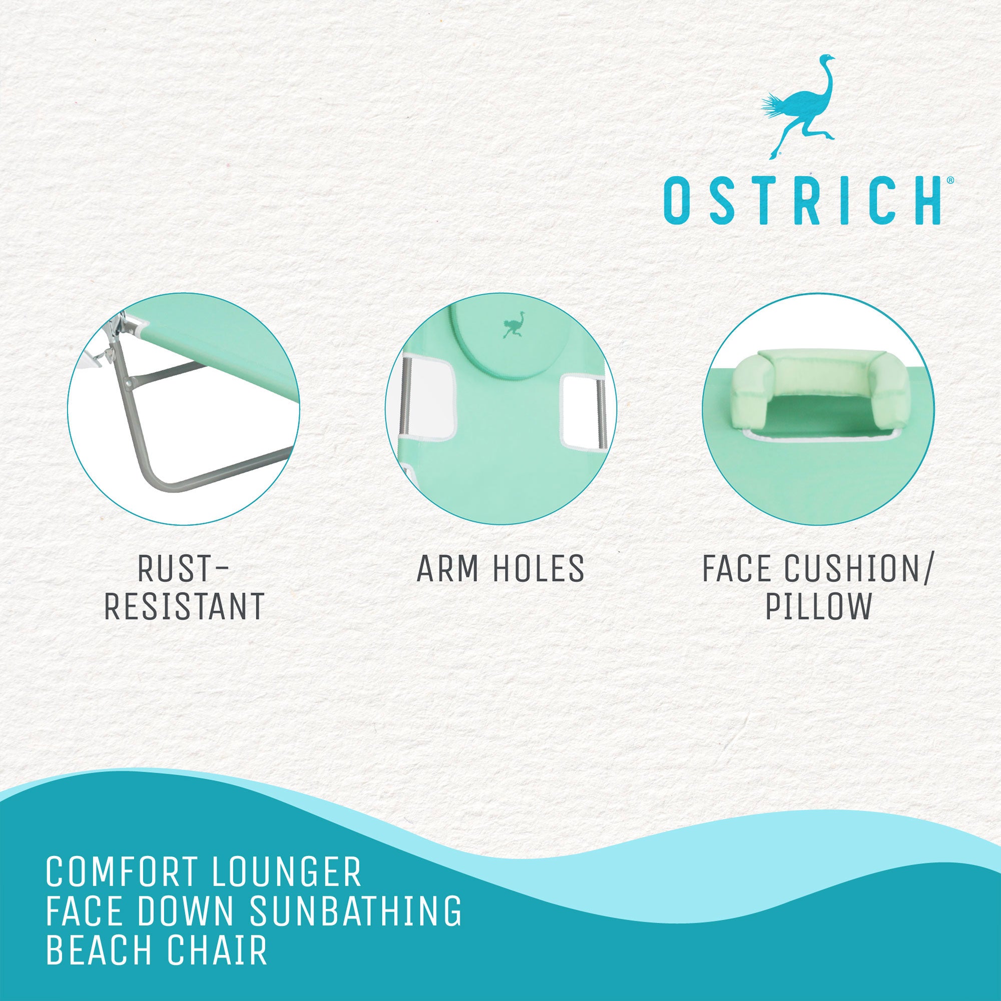 Ostrich Chaise Lounge, Portable Facedown Beach Camping Pool Tanning Chair, Teal - Smart-nests