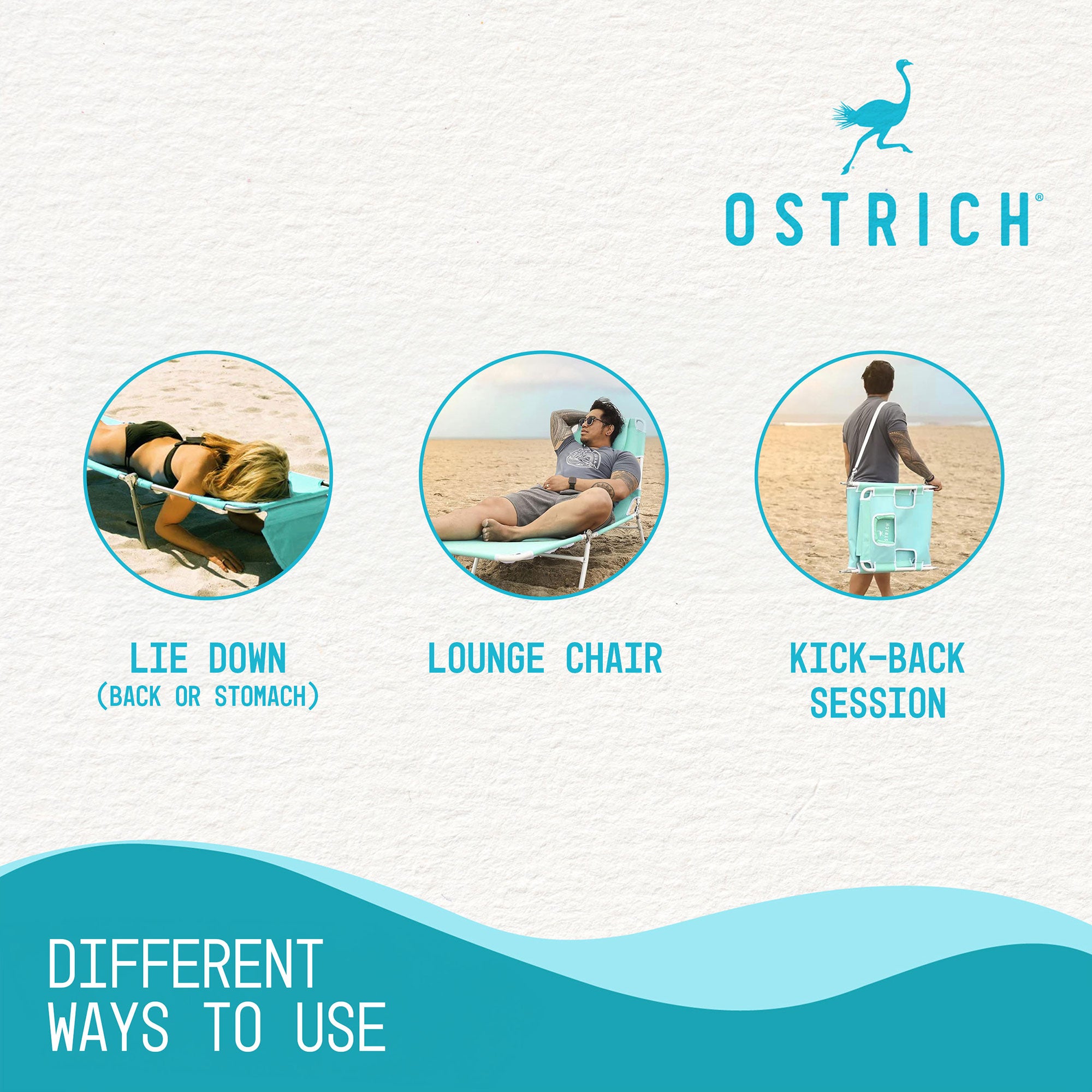 Ostrich Chaise Lounge, Portable Facedown Beach Camping Pool Tanning Chair, Teal - Smart-nests