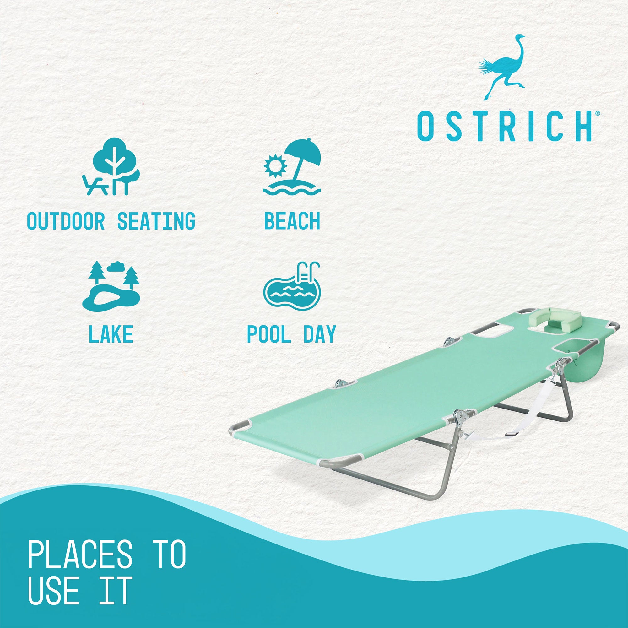 Ostrich Chaise Lounge, Portable Facedown Beach Camping Pool Tanning Chair, Teal - Smart-nests
