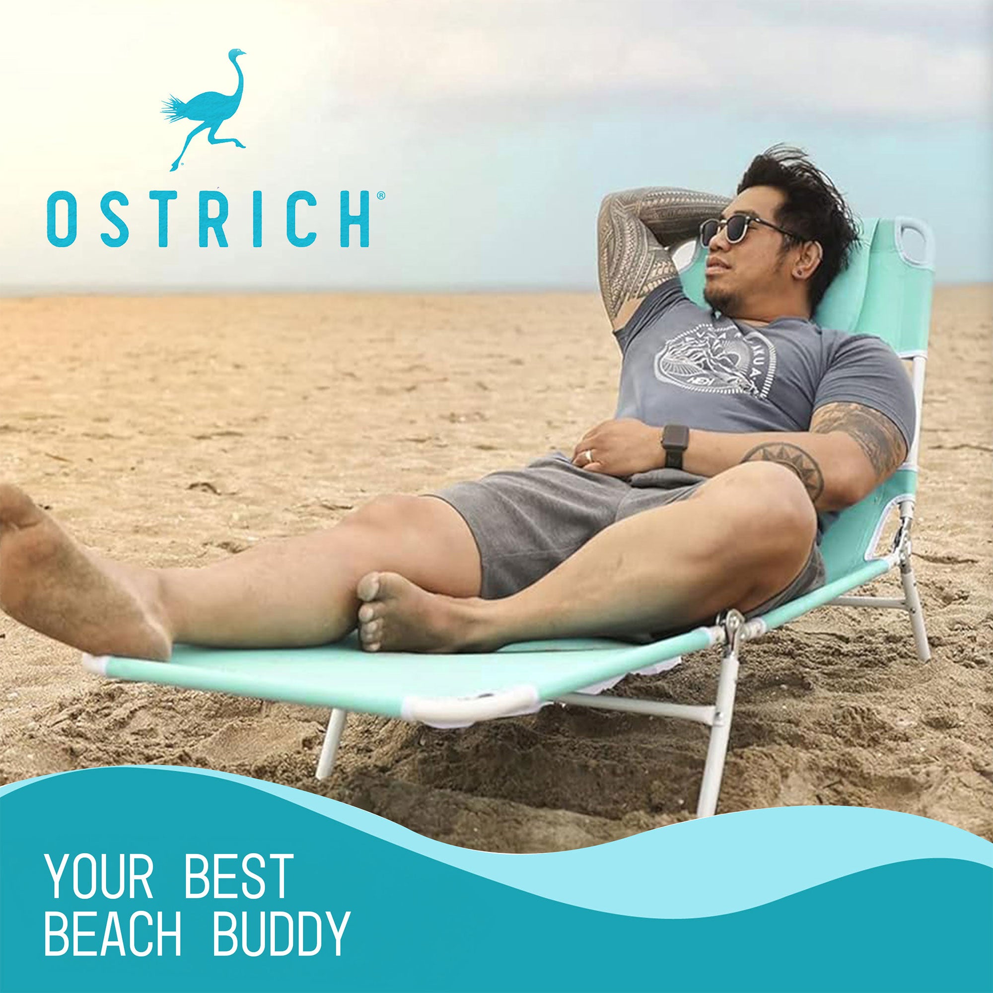 Ostrich Chaise Lounge, Portable Facedown Beach Camping Pool Tanning Chair, Teal - Smart-nests