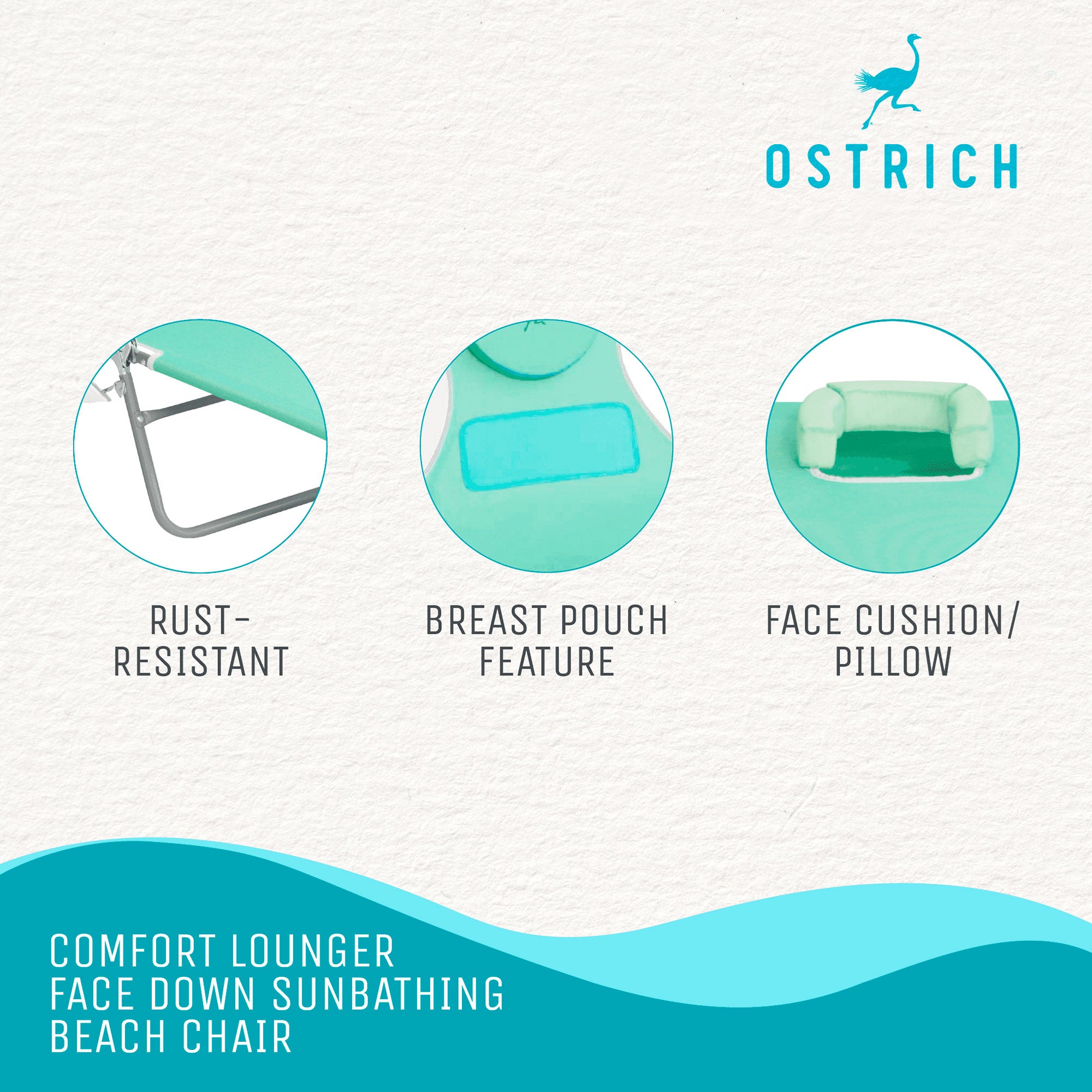 Ostrich Ladies Comfort Lounger, Portable Beach Camping Pool Tanning Chair, Teal - Smart-nests