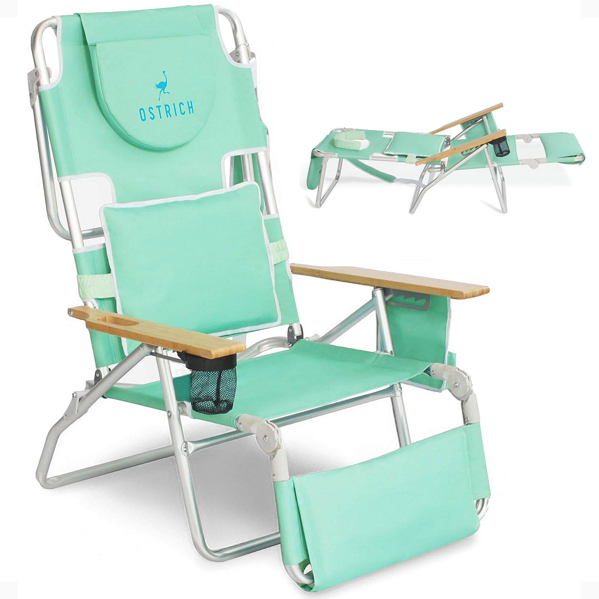Ostrich Deluxe 3N1 Lightweight Outdoor Lawn Beach Lounge Chair w/Footrest, Teal - Smart-nests