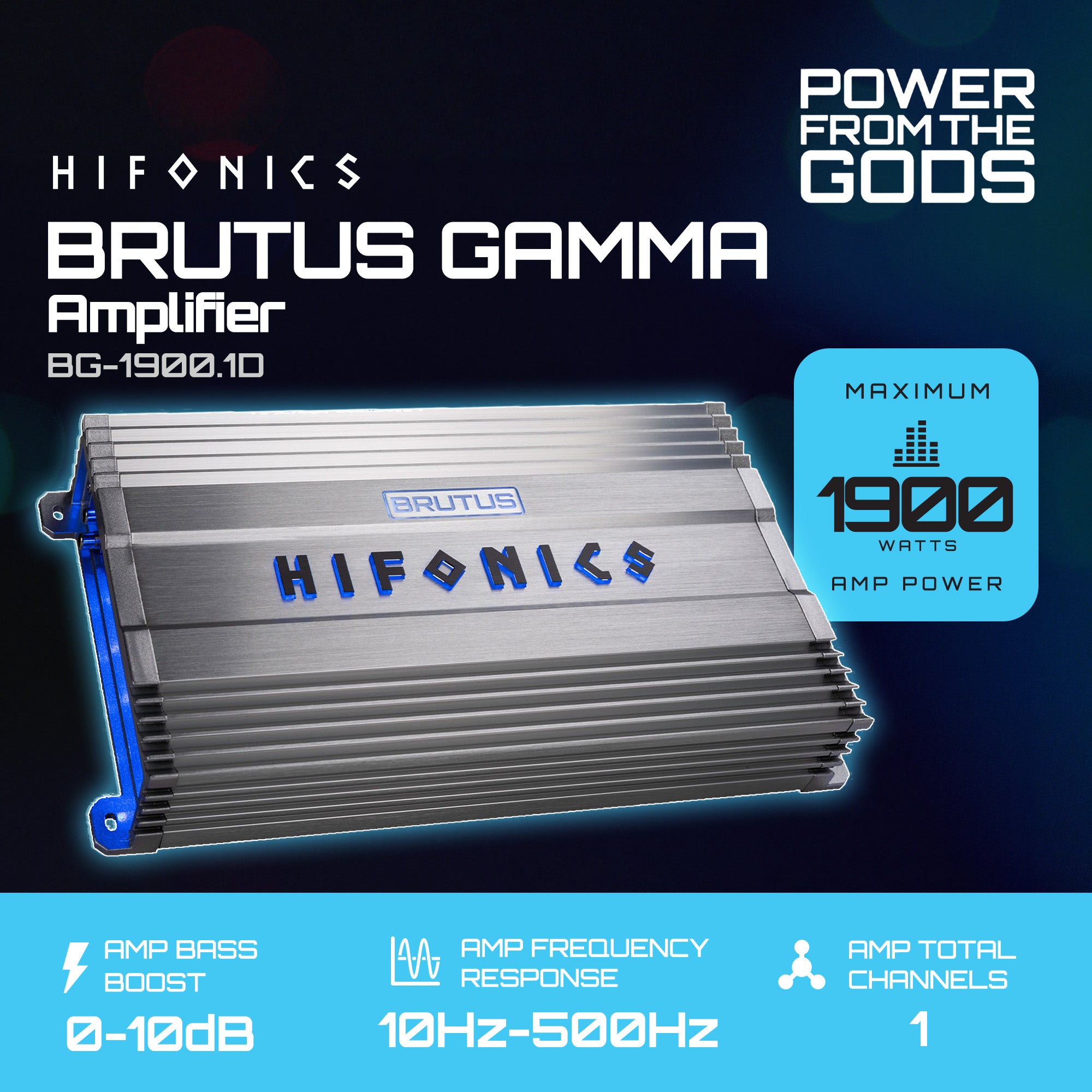 Hifonics BG-1900.1D Brutus Gamma Mono D 1900W Car Audio Subwoofer Amp, Bass Knob - Smart-nests