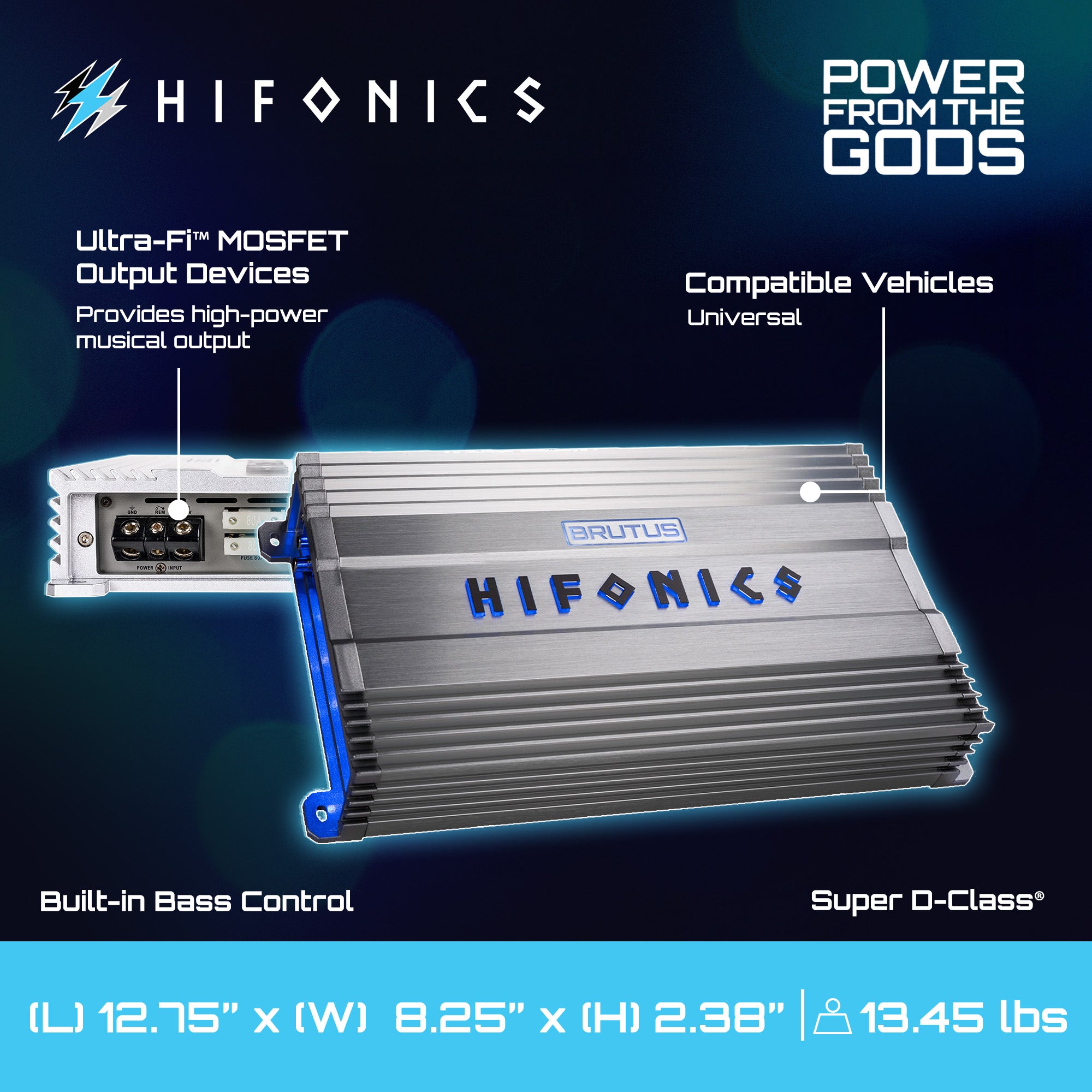 Hifonics BG-1900.1D Brutus Gamma Mono D 1900W Car Audio Subwoofer Amp, Bass Knob - Smart-nests