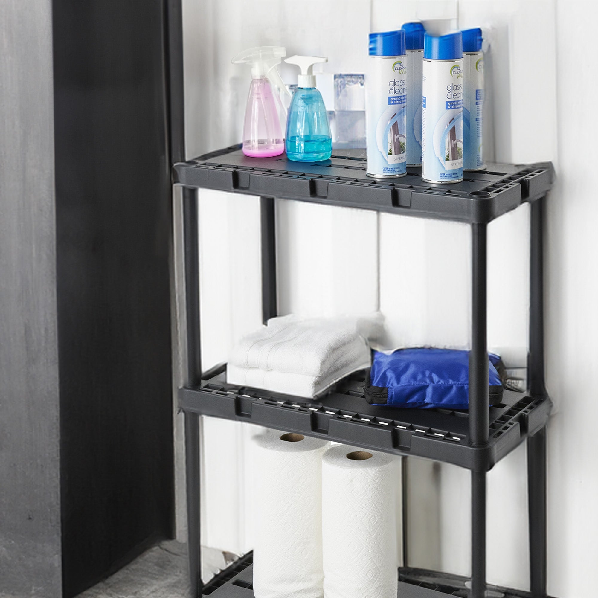 Gracious Living 3 Shelf Knect-A-Shelf Fixed Height Light Duty Storage Unit,Black - Smart-nests