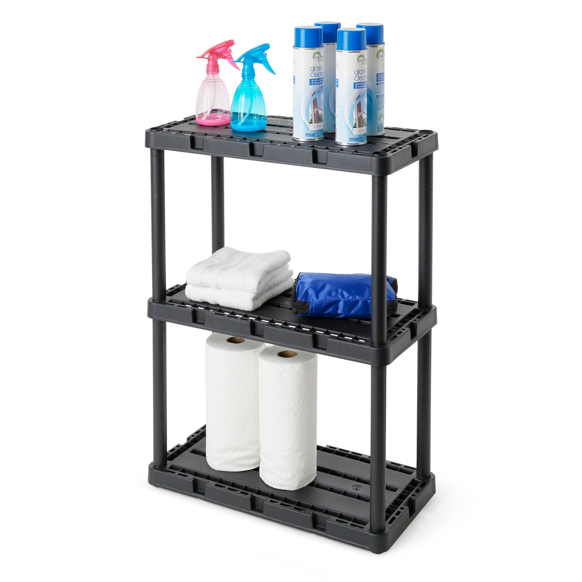 Gracious Living 3 Shelf Knect-A-Shelf Fixed Height Light Duty Storage Unit,Black - Smart-nests