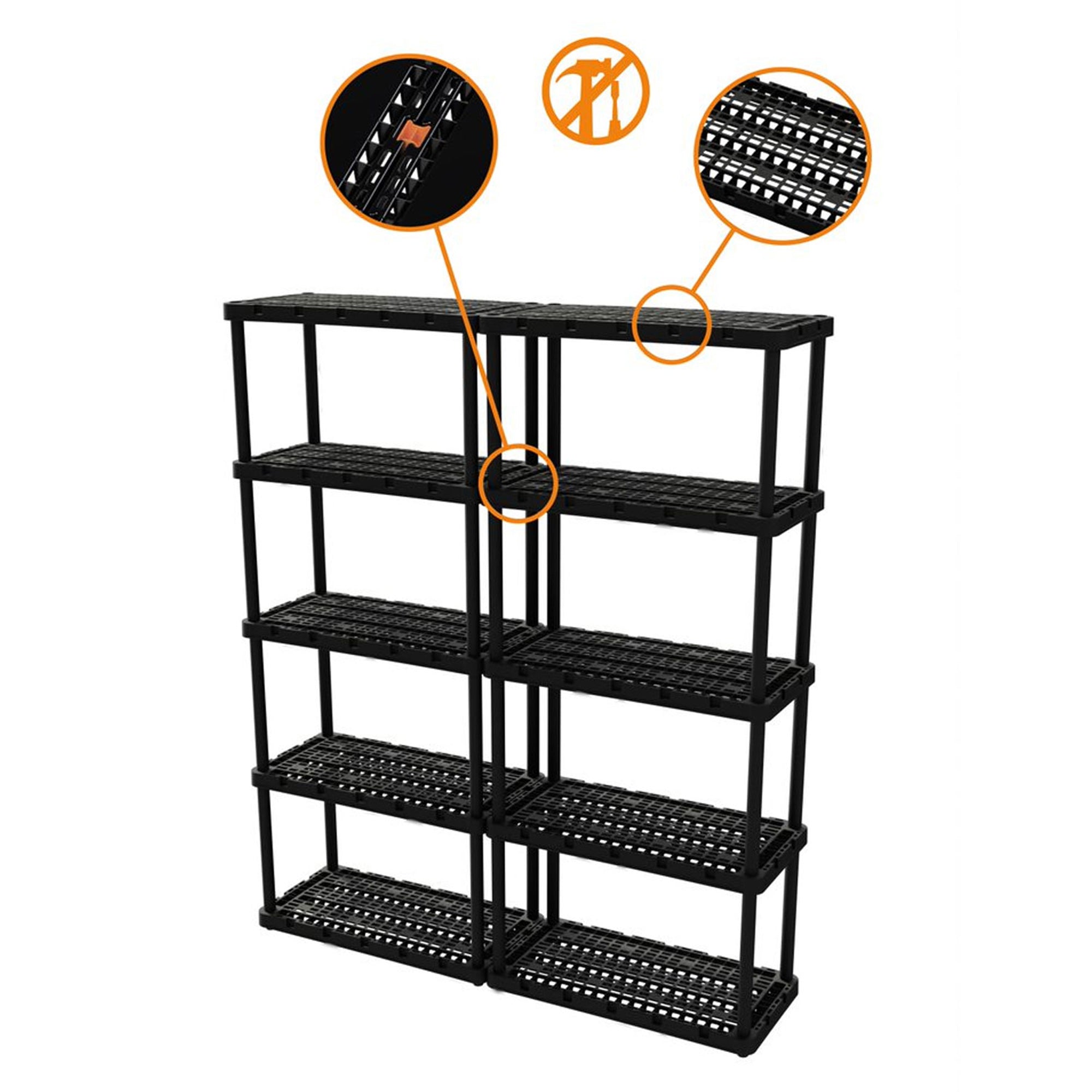 Gracious Living 5 Shelf Knect-A-Shelf Ventilated Heavy Duty Storage Unit, Black - Smart-nests