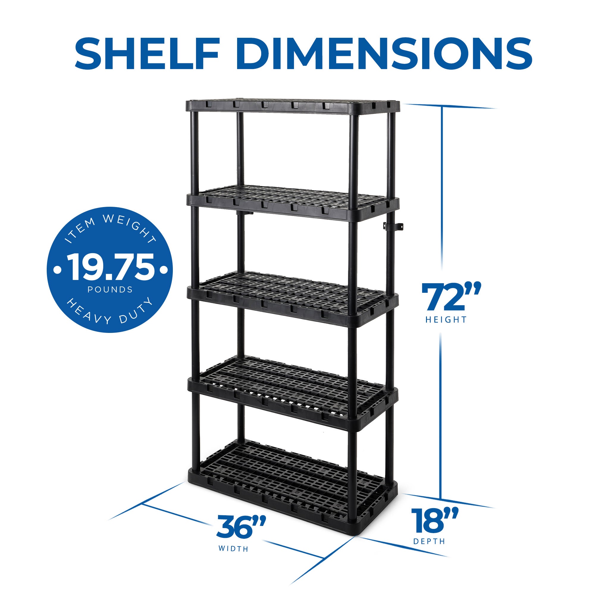 Gracious Living 5 Shelf Knect-A-Shelf Ventilated Heavy Duty Storage Unit, Black - Smart-nests
