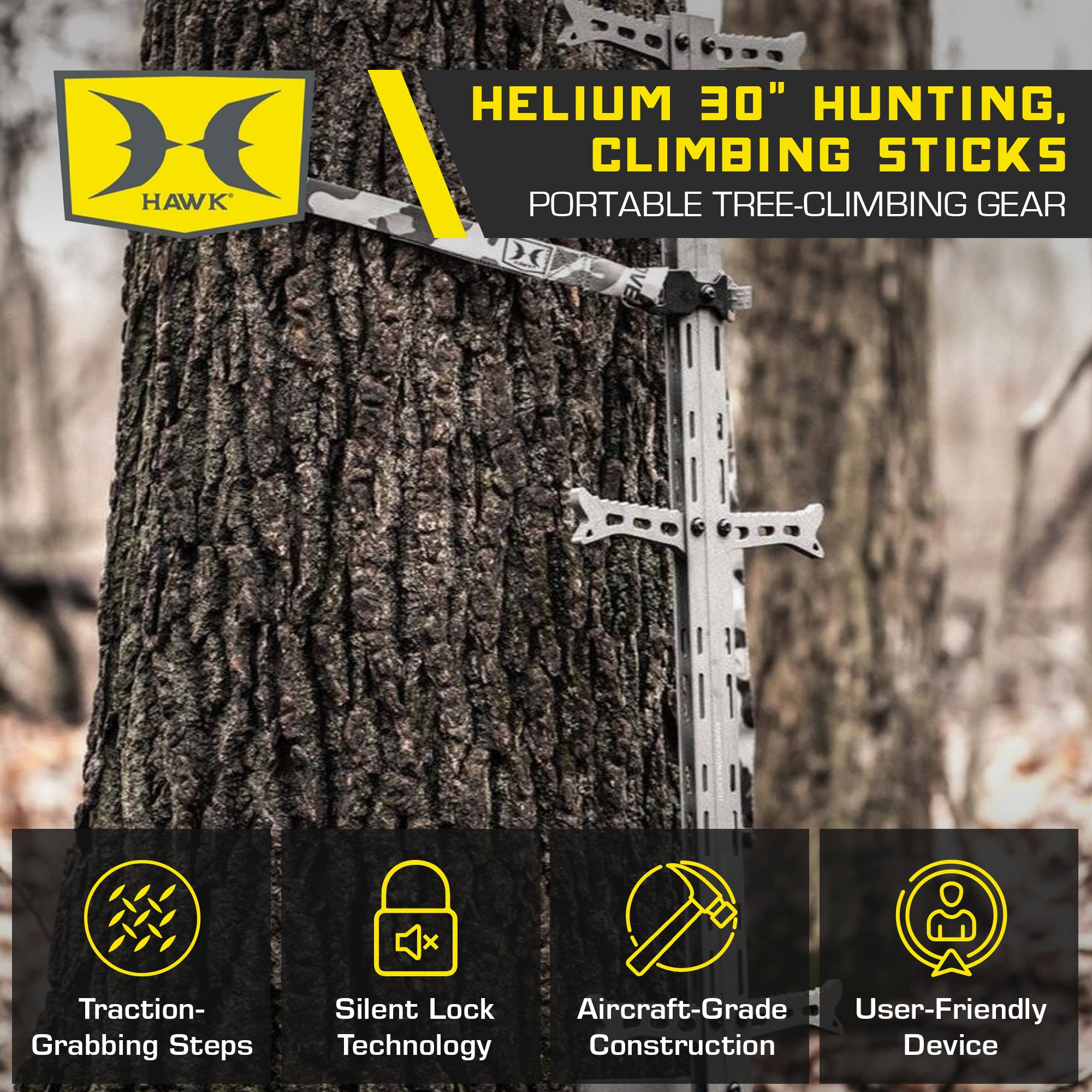 Hawk Helium 30" Climbing Sticks, Tree Climbing Gear Hunting Accessories, 3 Pack - Smart-nests