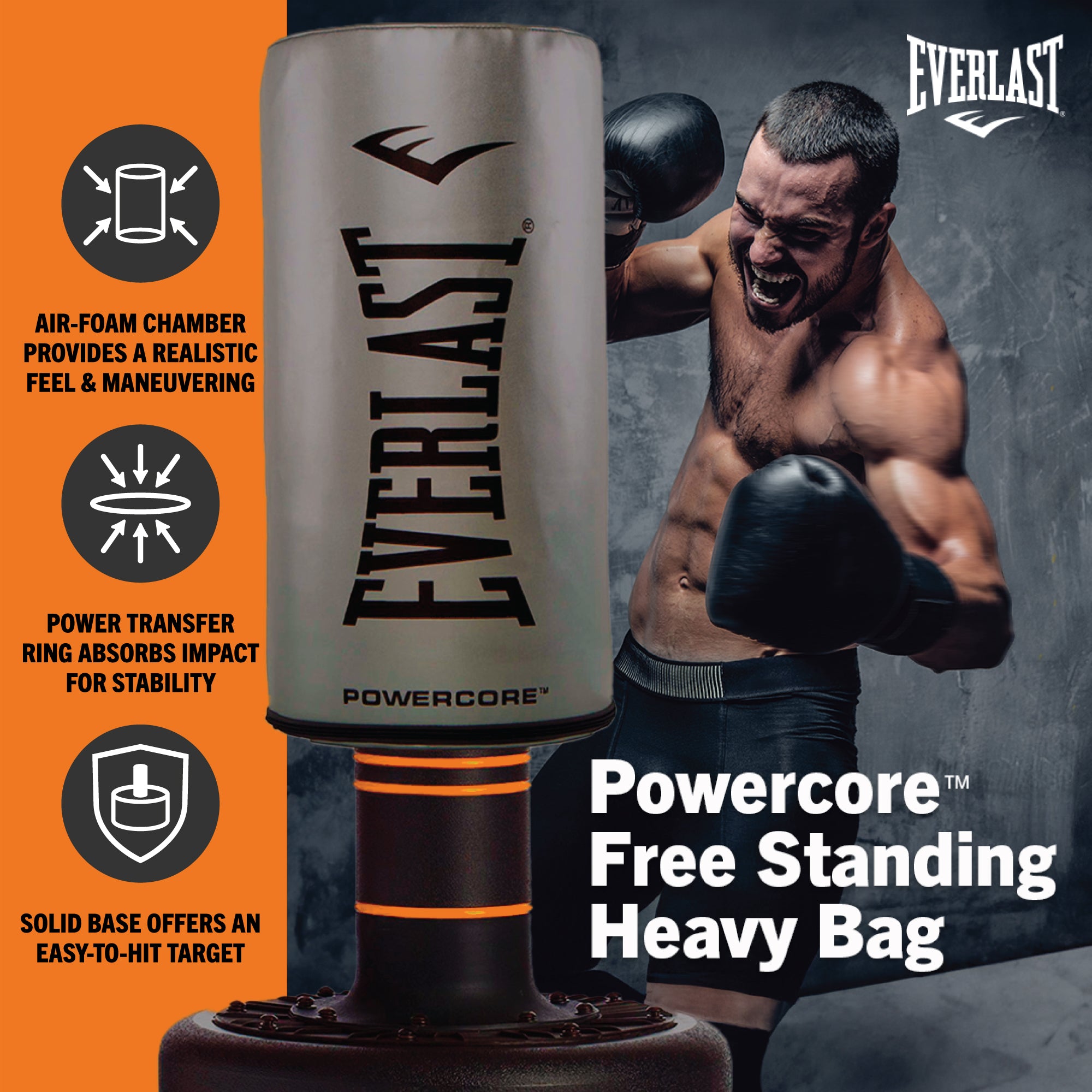 Everlast Powercore Freestanding Indoor Rounded Heavy Duty Fitness Training Bag - Smart-nests