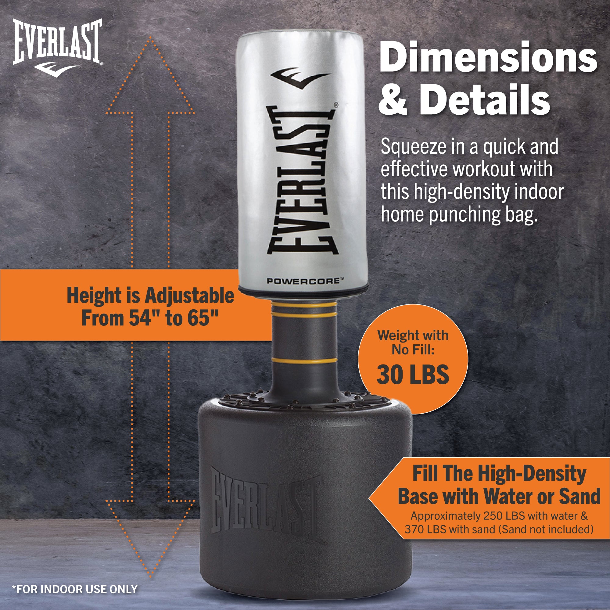 Everlast Powercore Freestanding Indoor Rounded Heavy Duty Fitness Training Bag - Smart-nests
