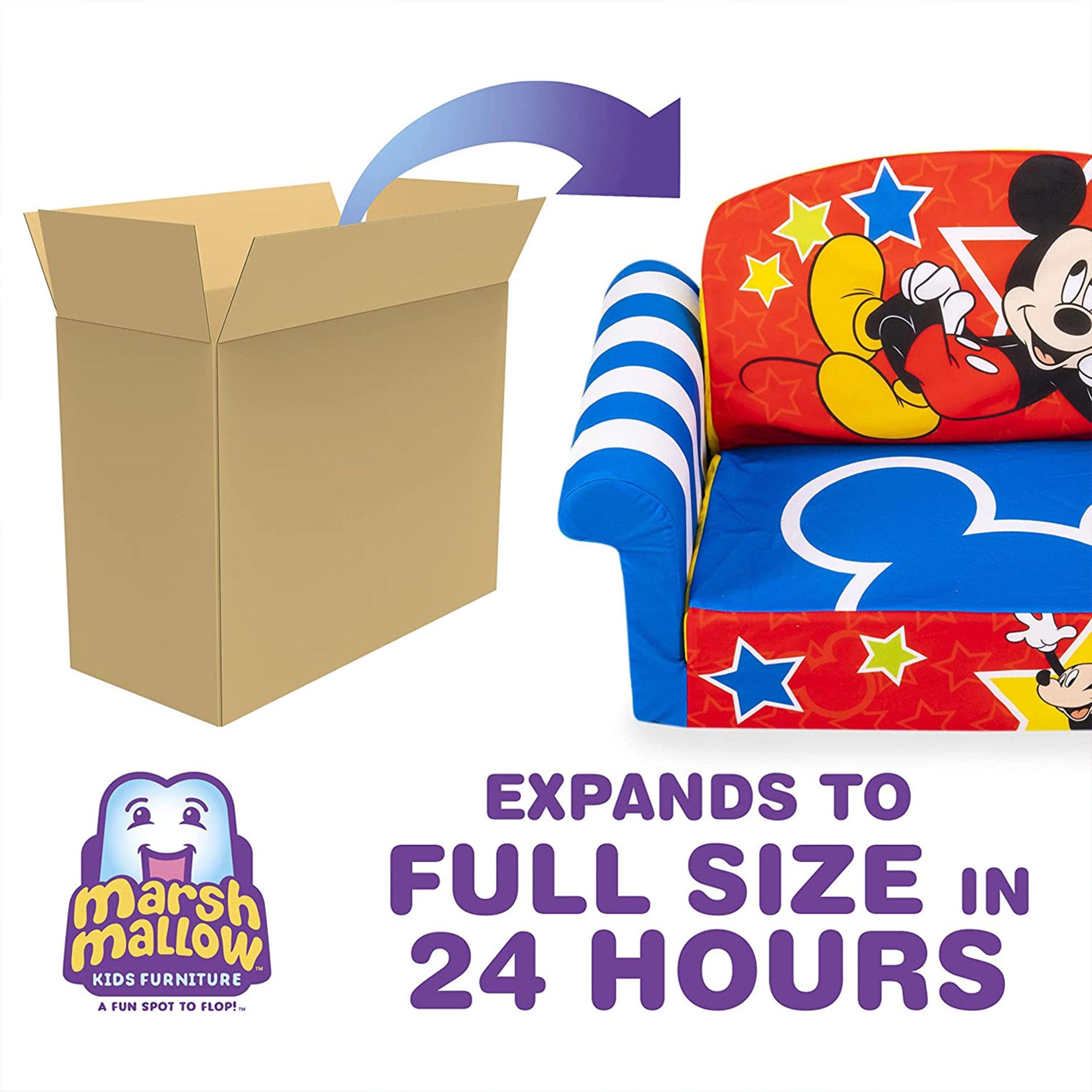 Marshmallow Furniture Kids 2-in-1 Flip Open Foam Compress Sofa Bed, Mickey Mouse - Smart-nests