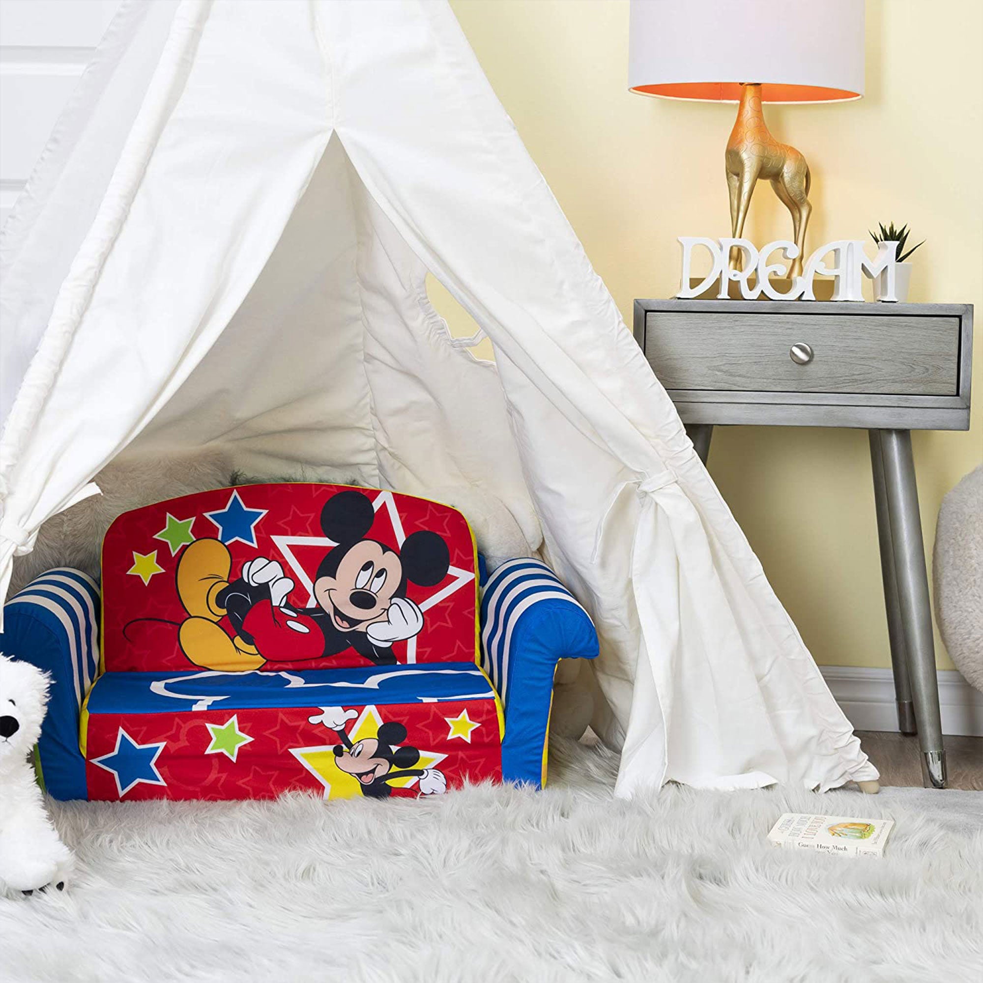 Marshmallow Furniture Kids 2-in-1 Flip Open Foam Compress Sofa Bed, Mickey Mouse - Smart-nests