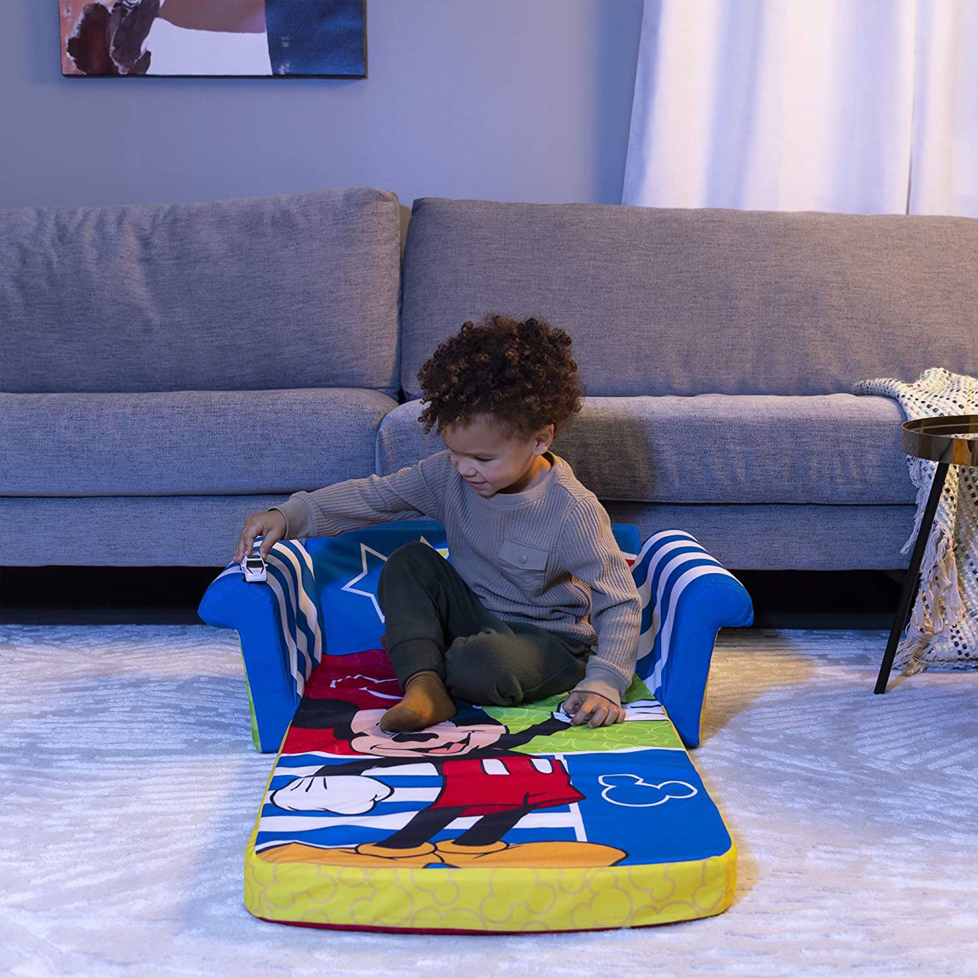 Marshmallow Furniture Kids 2-in-1 Flip Open Foam Compress Sofa Bed, Mickey Mouse - Smart-nests