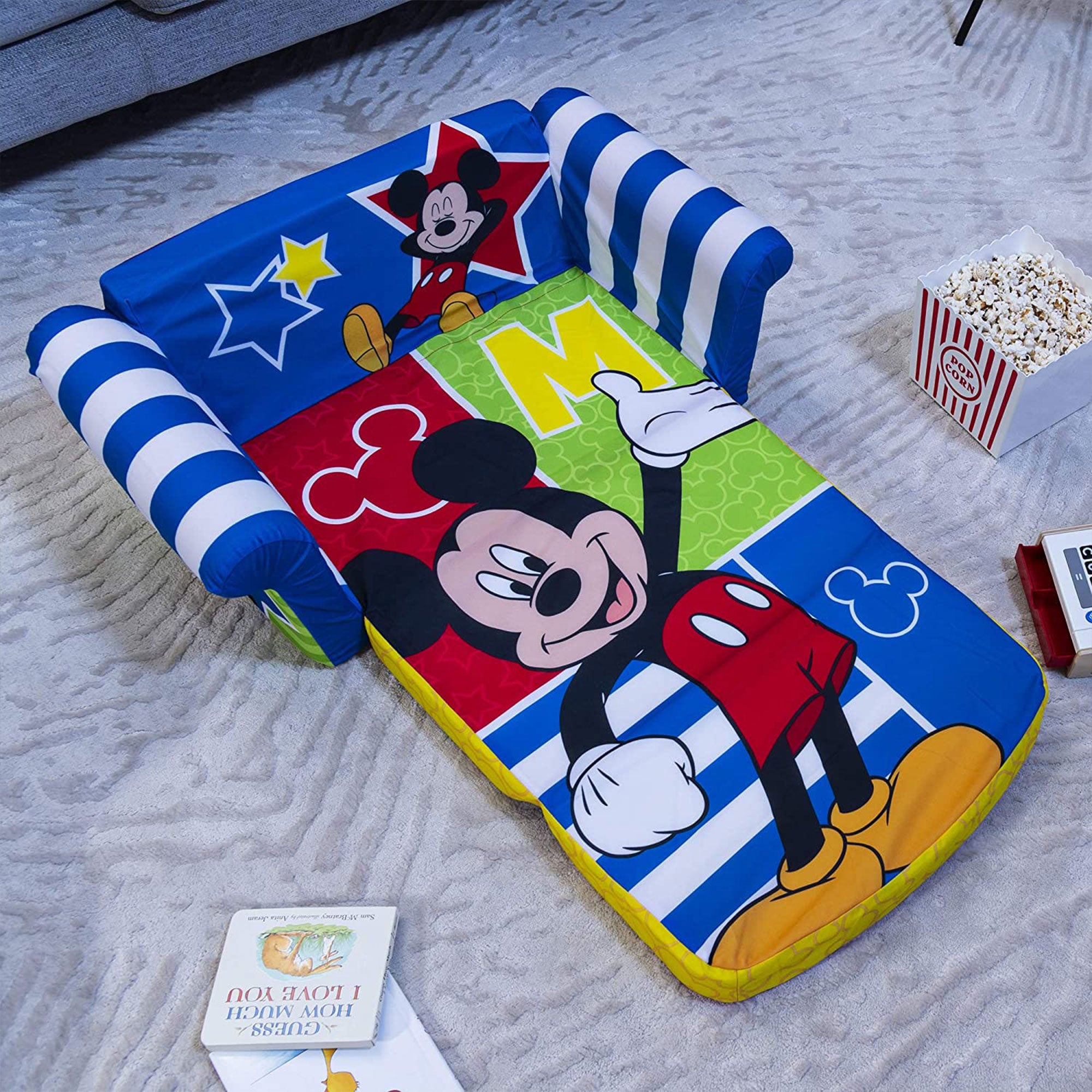 Marshmallow Furniture Kids 2-in-1 Flip Open Foam Compress Sofa Bed, Mickey Mouse - Smart-nests