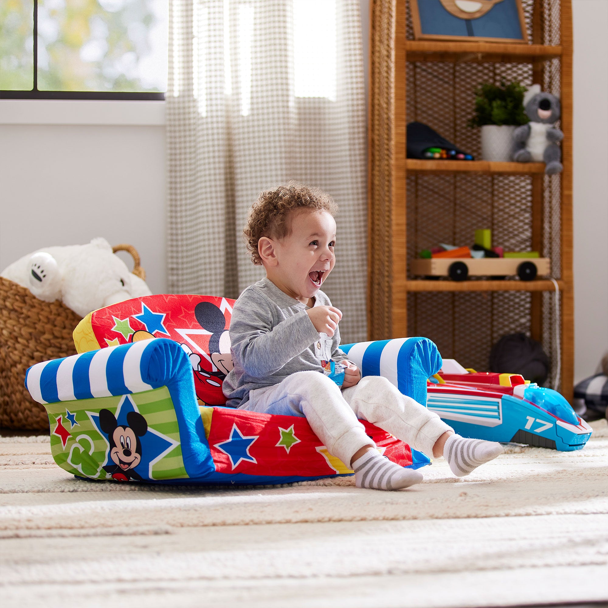 Marshmallow Furniture Kids 2-in-1 Flip Open Foam Compress Sofa Bed, Mickey Mouse - Smart-nests