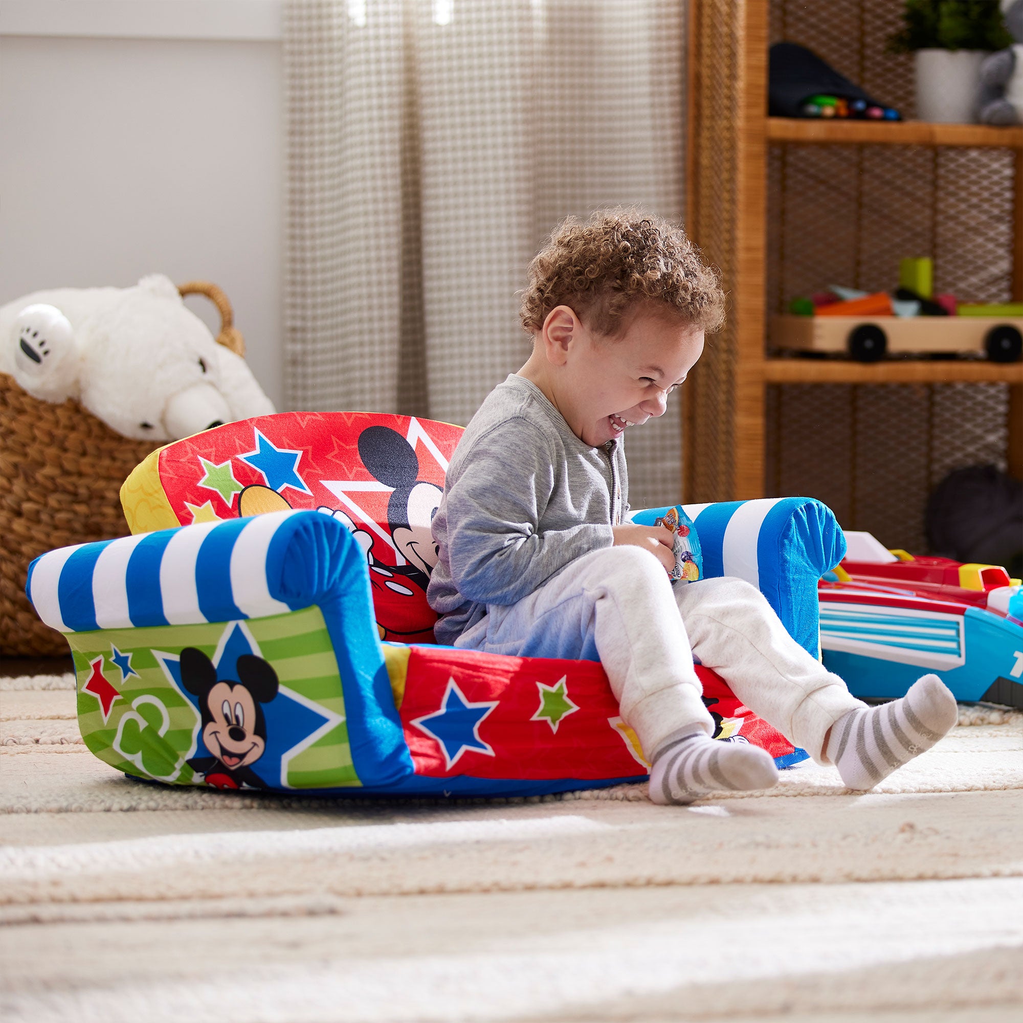 Marshmallow Furniture Kids 2-in-1 Flip Open Foam Compress Sofa Bed, Mickey Mouse - Smart-nests