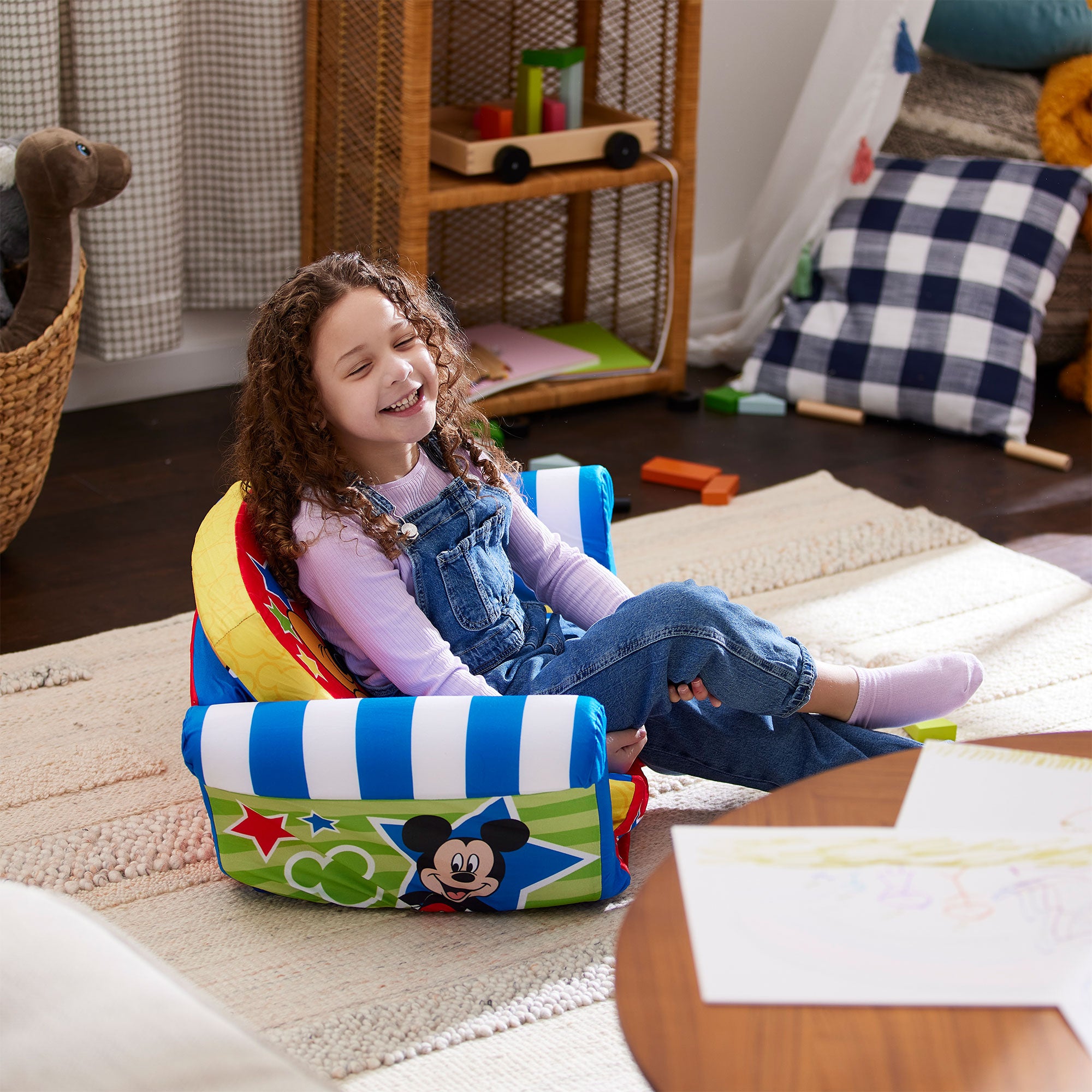 Marshmallow Furniture Kids 2-in-1 Flip Open Foam Compress Sofa Bed, Mickey Mouse - Smart-nests