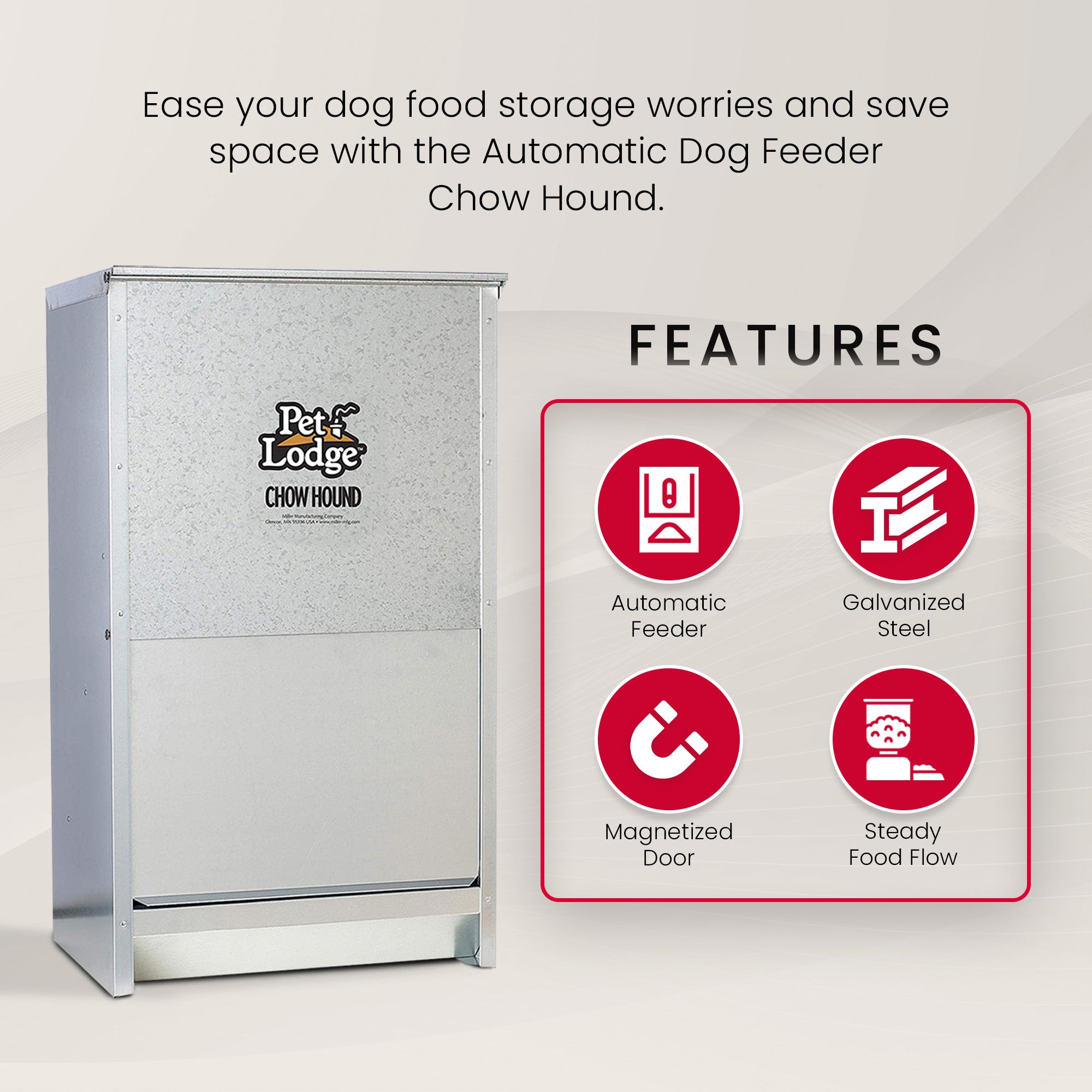 Pet Lodge Dry Food Automatic Steel Dog Feeder Chow Hound w/ 50 Pound Capacity - Smart-nests