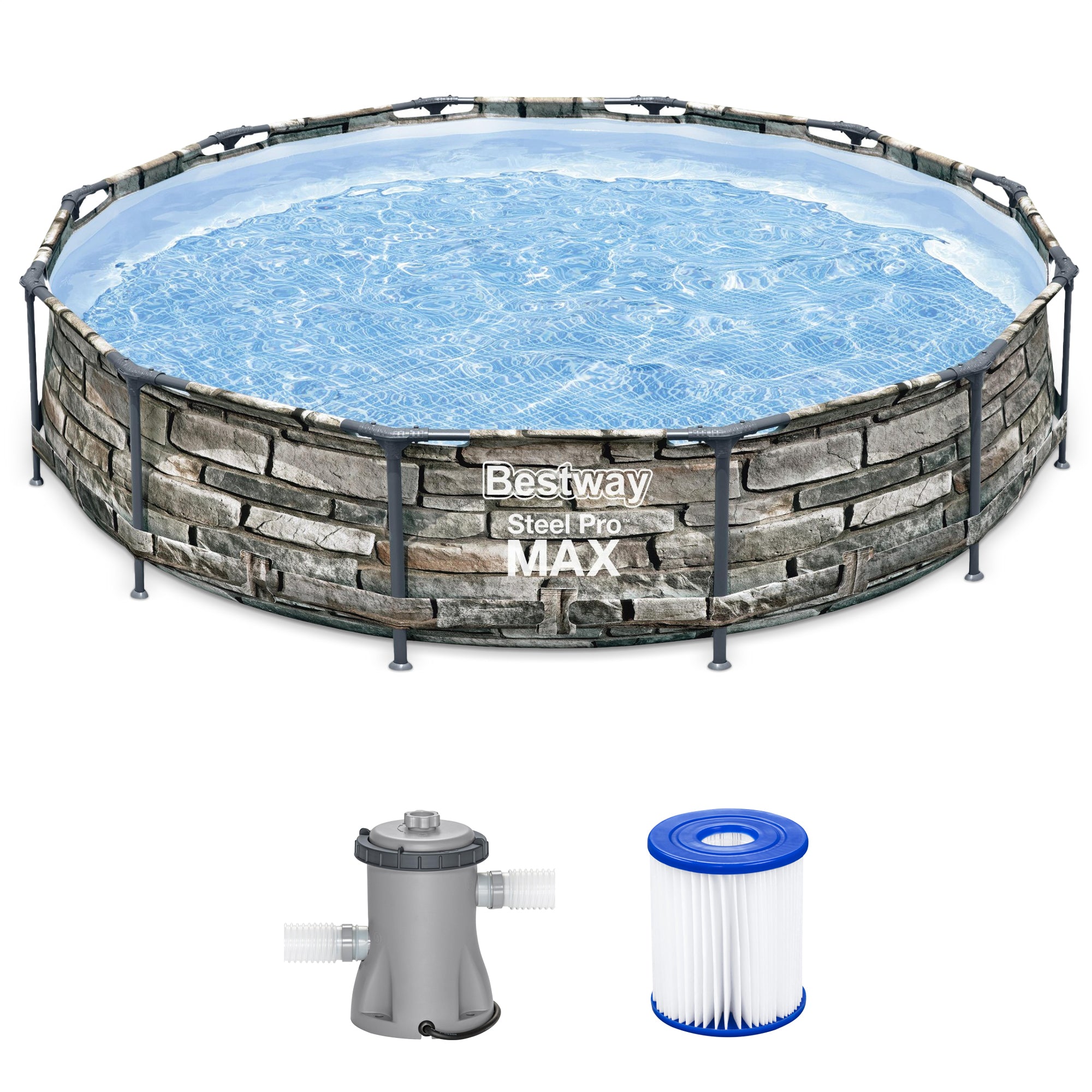 Bestway 56817E 12' x 30" Steel Pro Max Round Above Ground Swimming Pool w/ Pump - Smart-nests