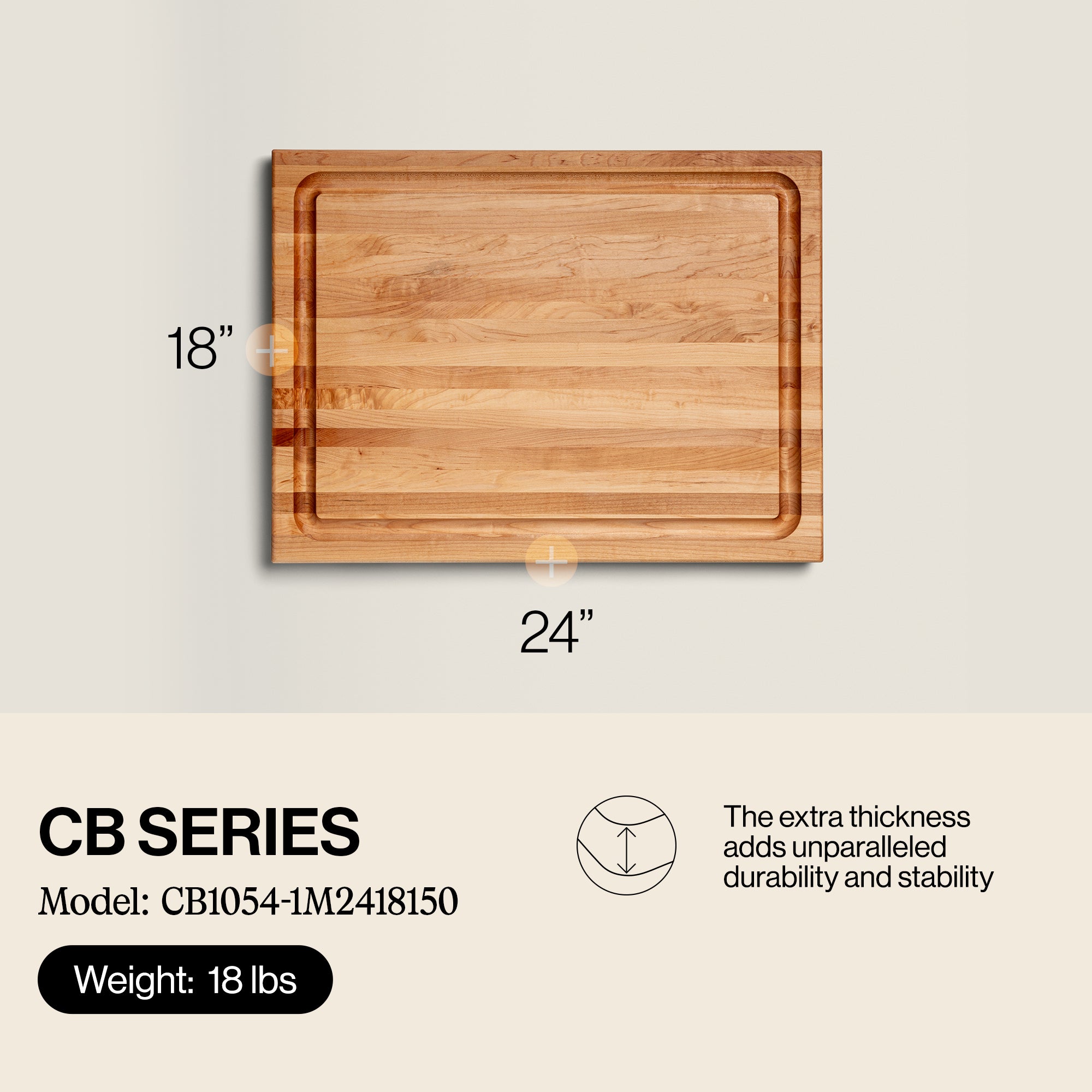 John Boos Large Maple Wood Edge Grain Reversible Cutting Board, 24" x 18" x 1.5" - Smart-nests