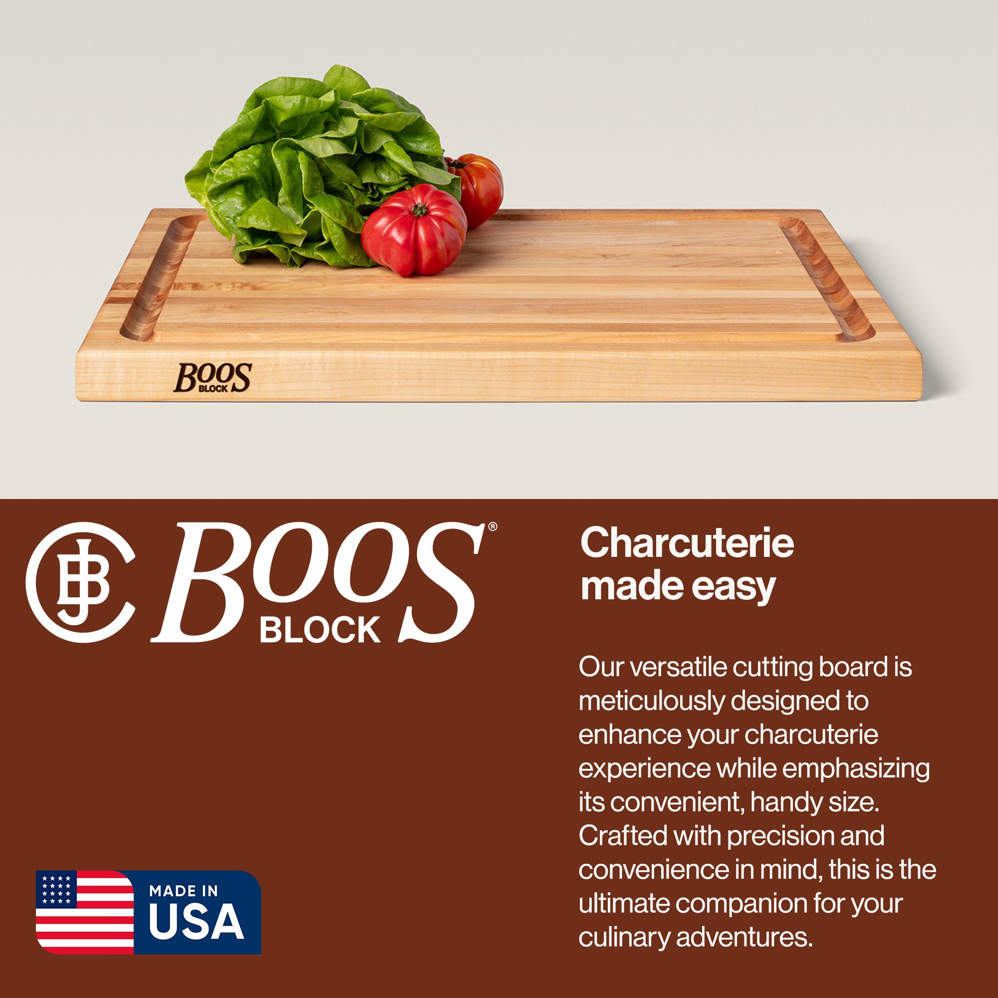 John Boos Large Maple Wood Edge Grain Reversible Cutting Board, 24" x 18" x 1.5" - Smart-nests