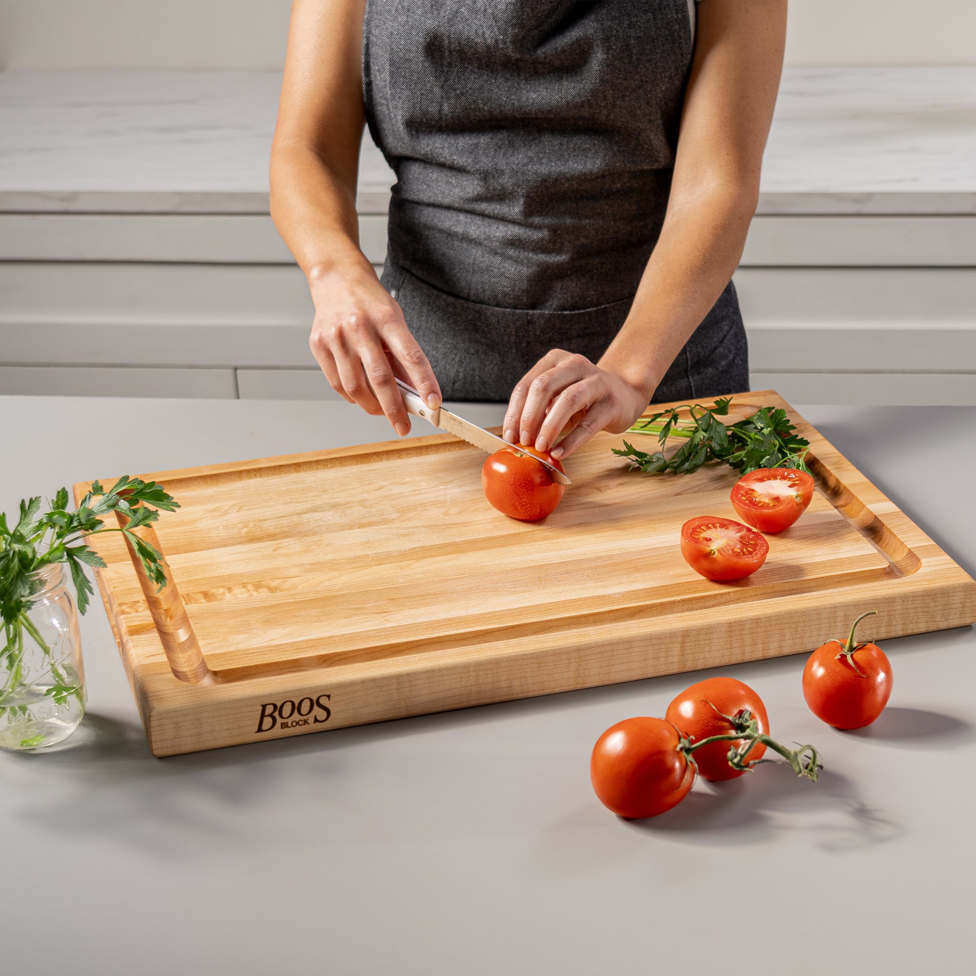 John Boos Large Maple Wood Edge Grain Reversible Cutting Board, 24" x 18" x 1.5" - Smart-nests