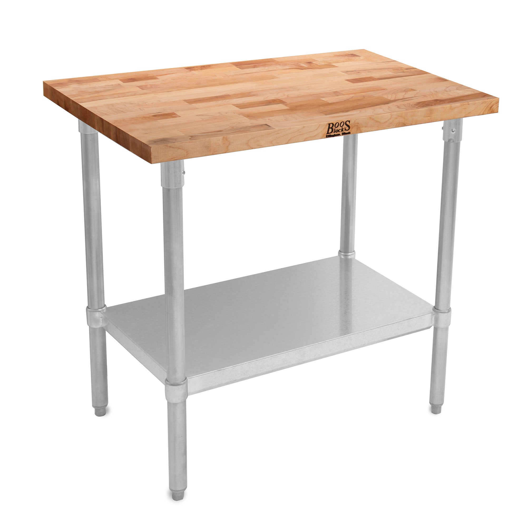 John Boos Maple Wood Top Work Table with Adjustable Lower Shelf, 36 x 24 x 1.5" - Smart-nests