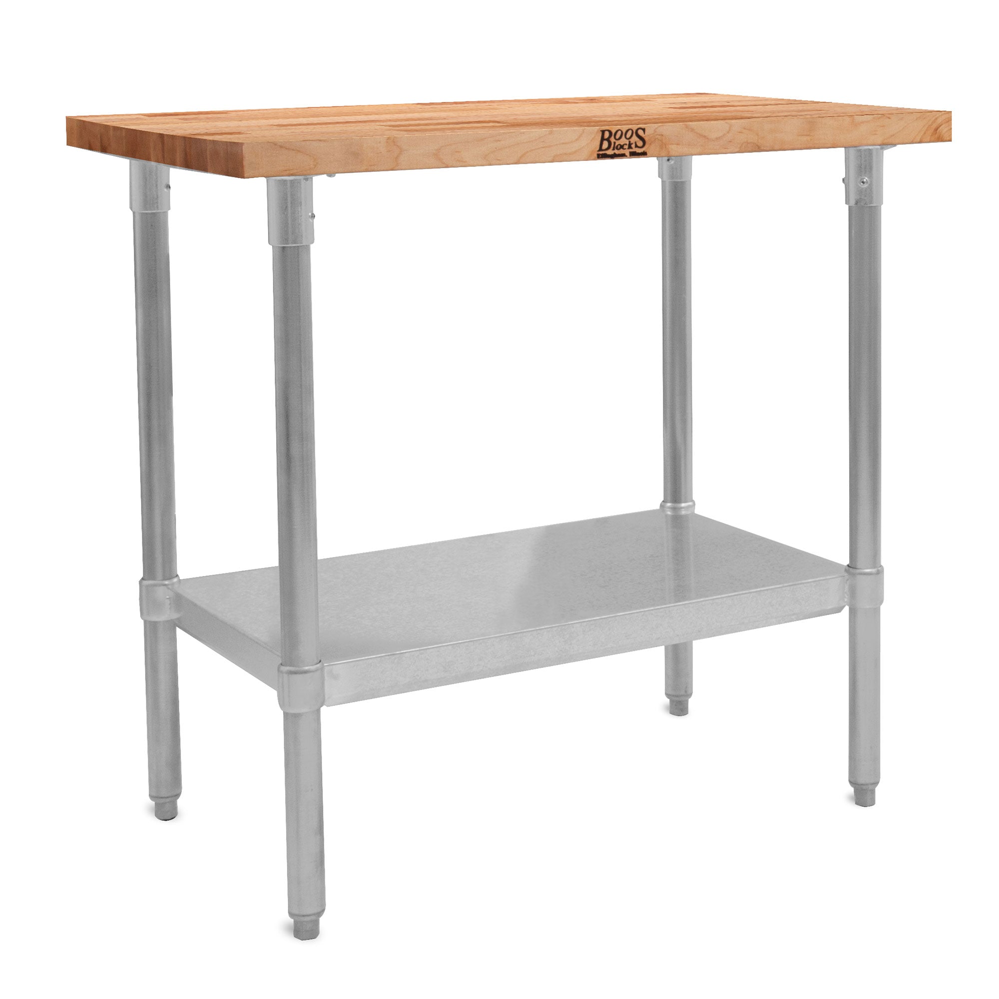 John Boos Maple Wood Top Work Table with Adjustable Lower Shelf, 36 x 24 x 1.5" - Smart-nests